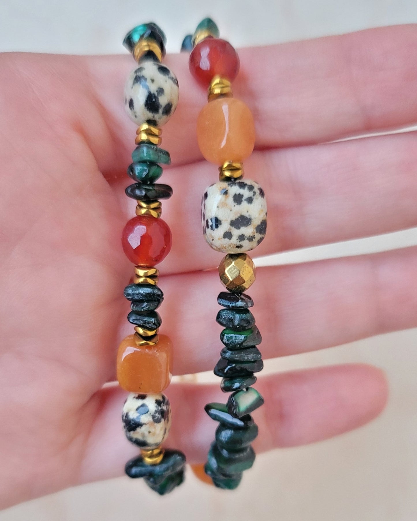 Two Layers Agate & Dalmatian Jasper Bracelet