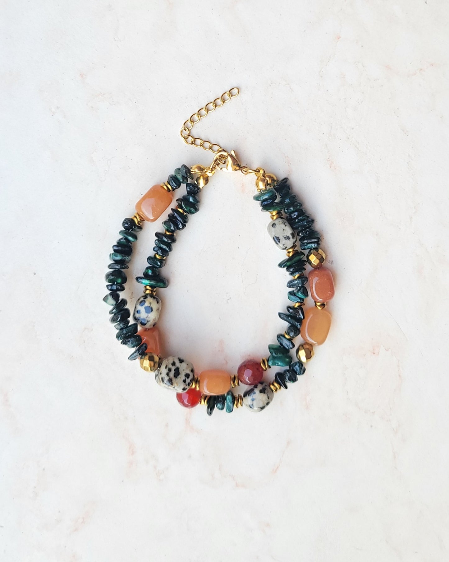 Two Layers Agate & Dalmatian Jasper Bracelet