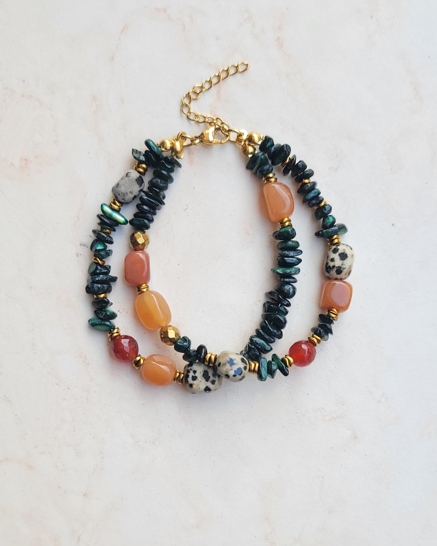 Two Layers Agate & Dalmatian Jasper Bracelet