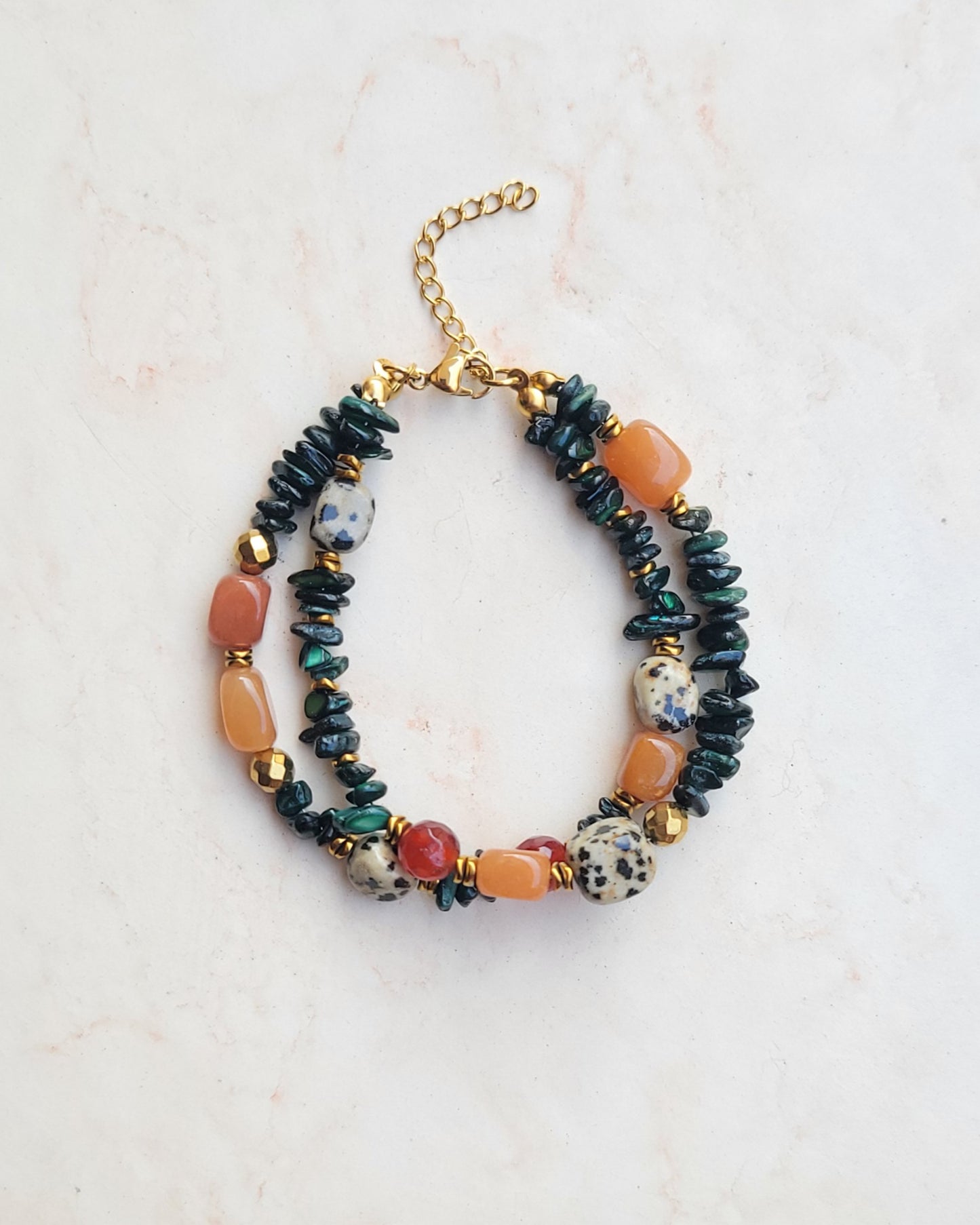 Two Layers Agate & Dalmatian Jasper Bracelet