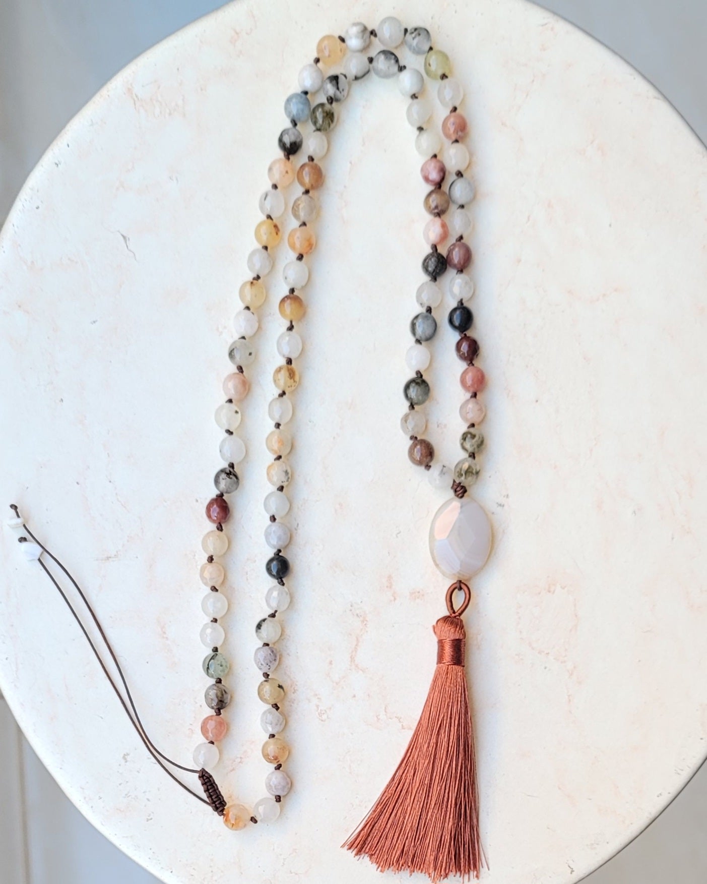 Agate Necklace / Multilayer Bracelet With Tassels & Thread