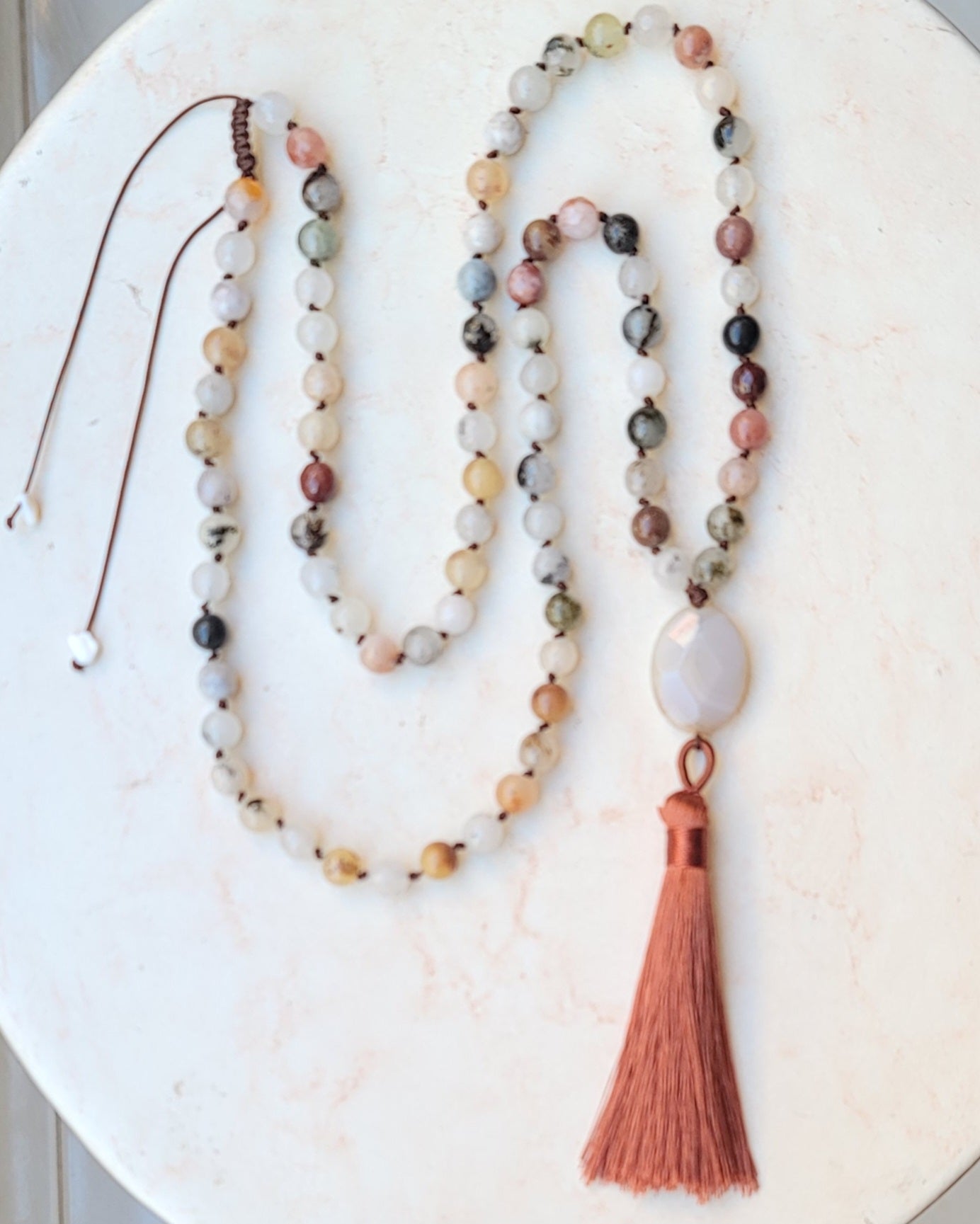 Agate Necklace / Multilayer Bracelet With Tassels & Thread