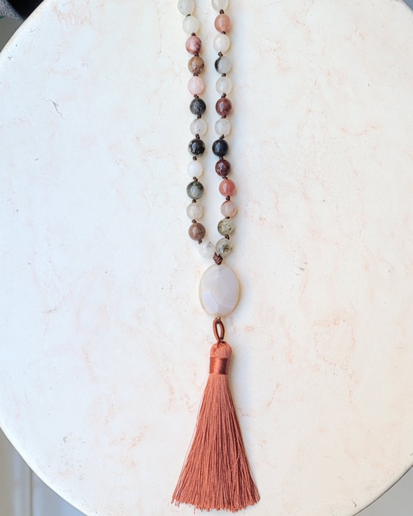 Agate Necklace / Multilayer Bracelet With Tassels & Thread