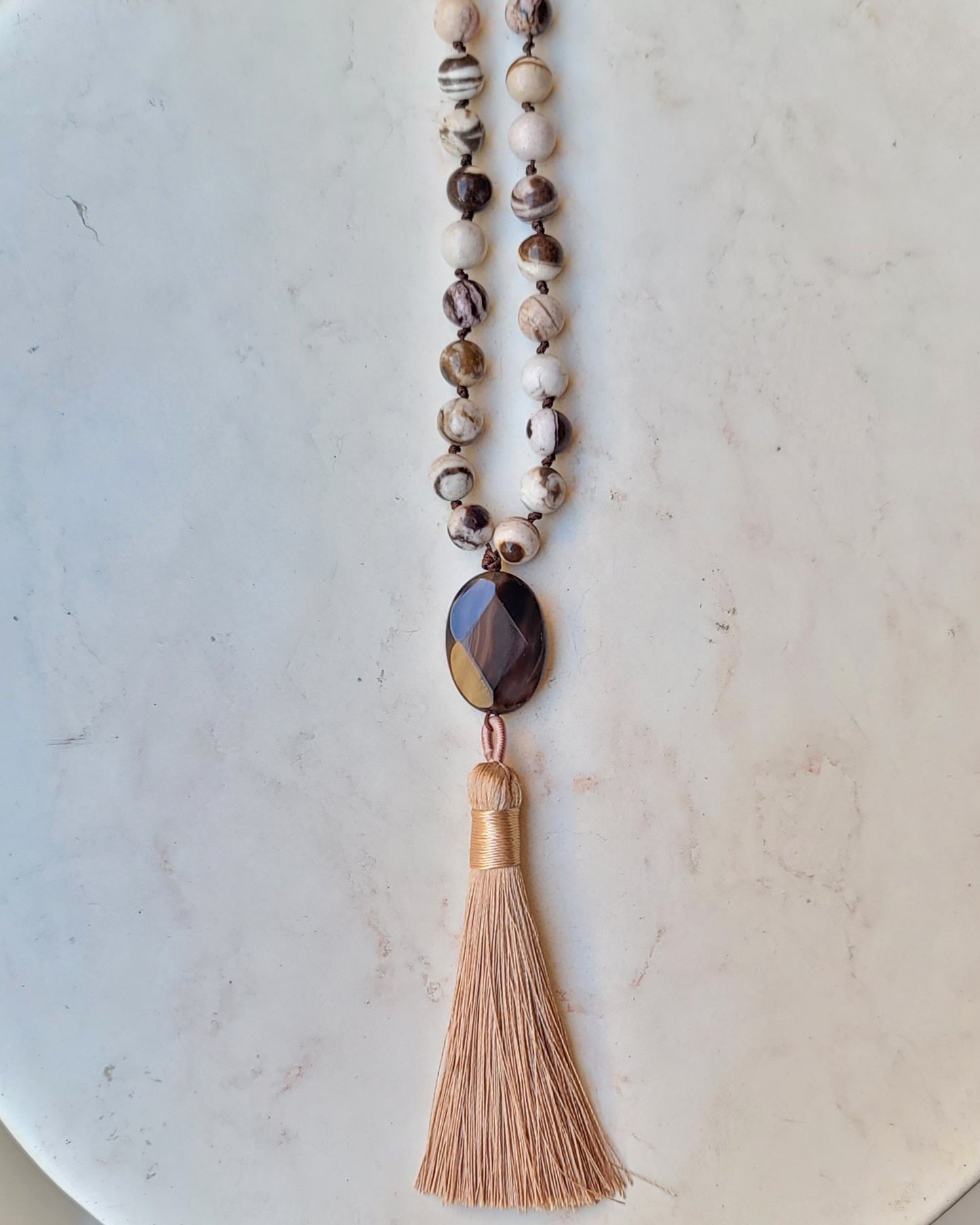Agate Necklace / Multilayer Bracelet With Tassels & Thread