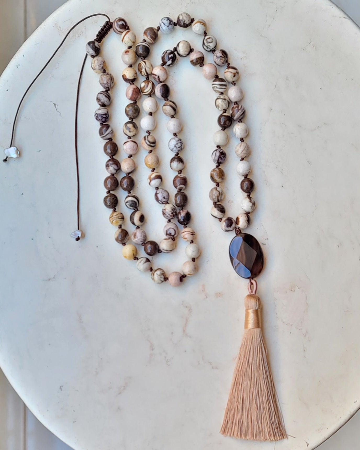 Agate Necklace / Multilayer Bracelet With Tassels & Thread