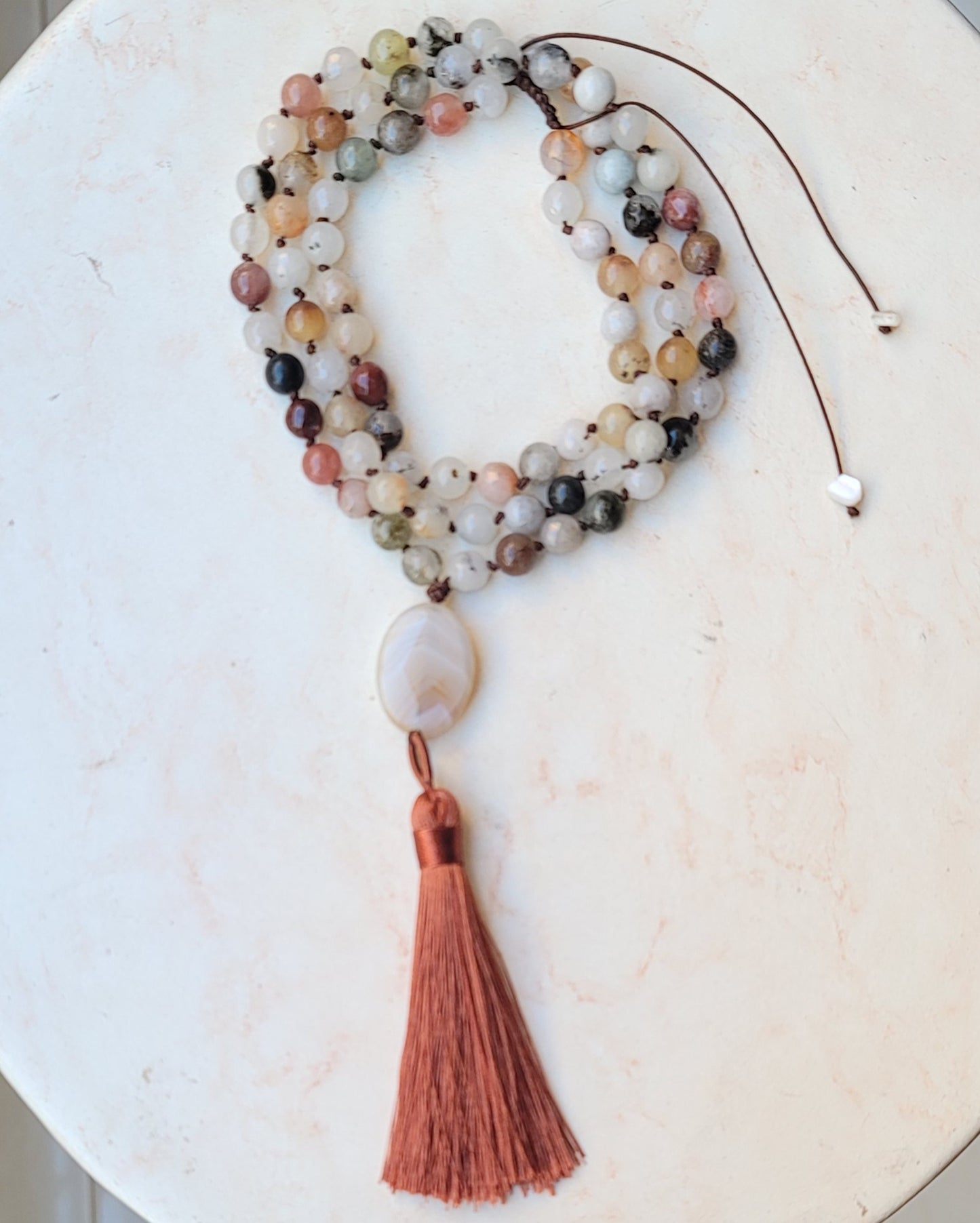 Agate Necklace / Multilayer Bracelet With Tassels & Thread