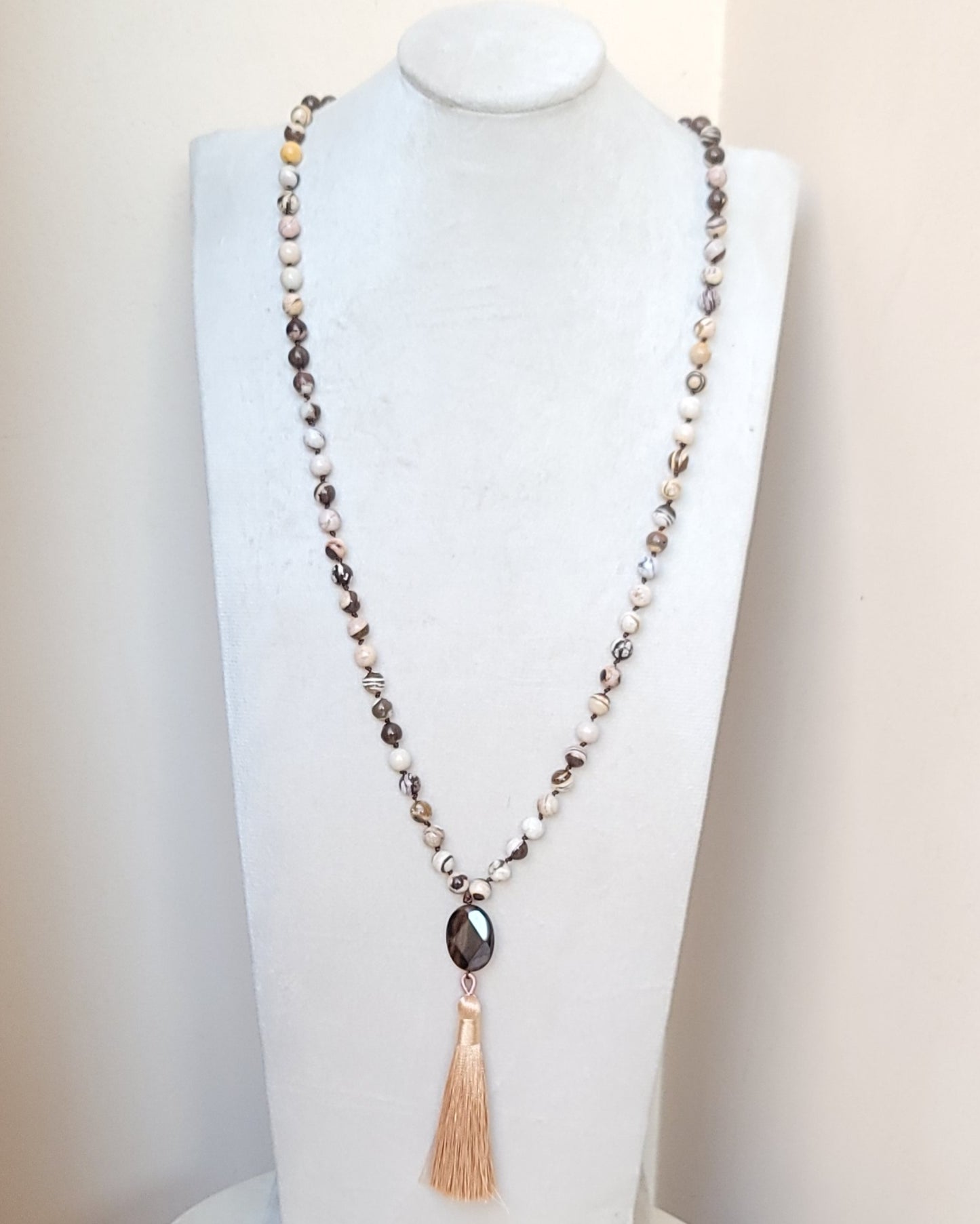 Agate Necklace / Multilayer Bracelet With Tassels & Thread