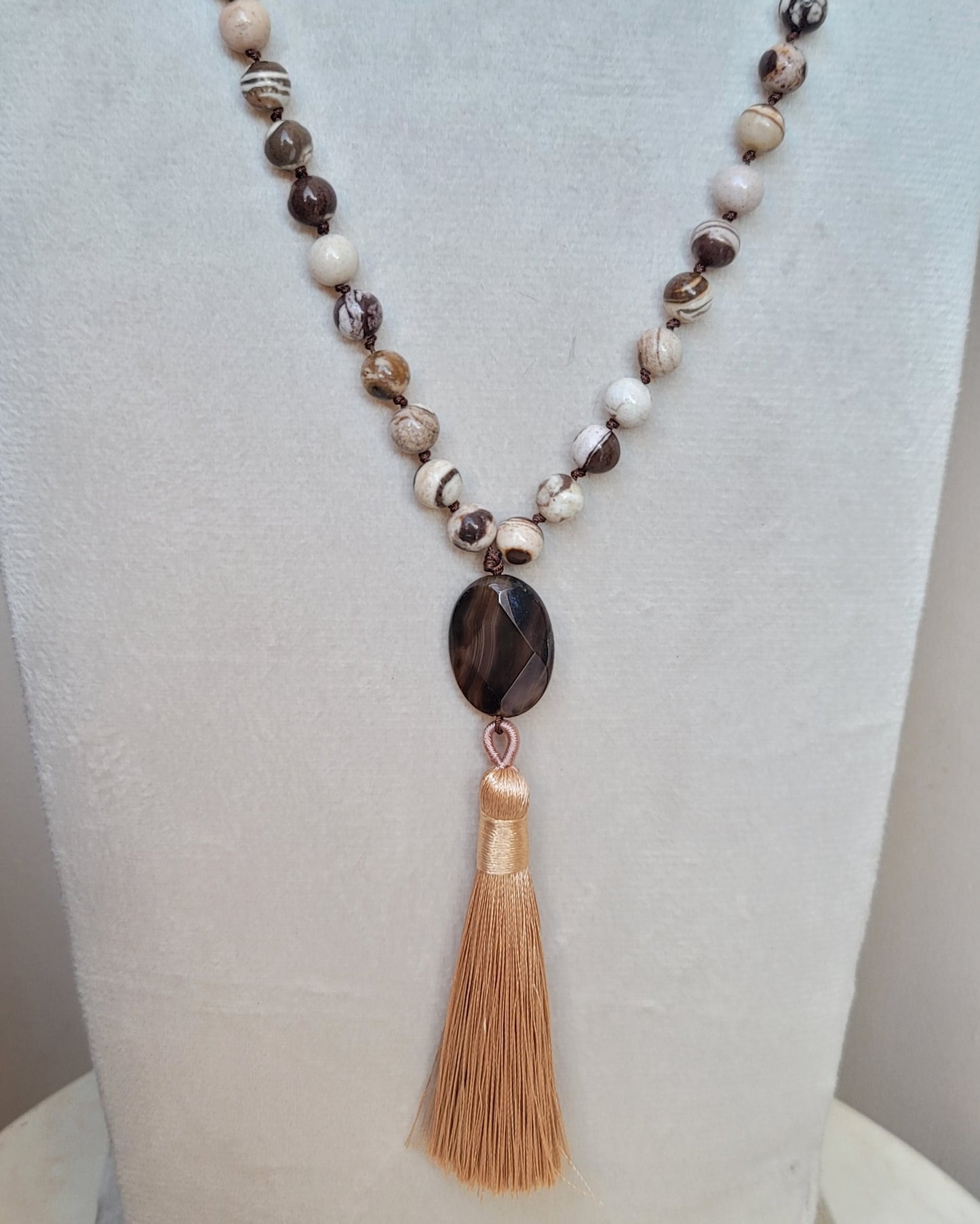 Agate Necklace / Multilayer Bracelet With Tassels & Thread