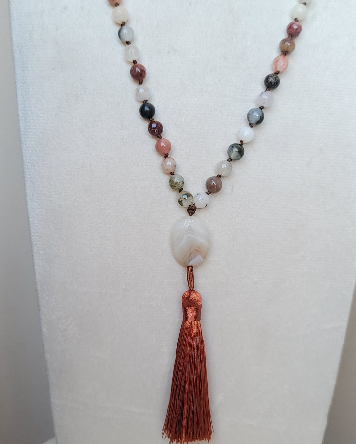 Agate Necklace / Multilayer Bracelet With Tassels & Thread