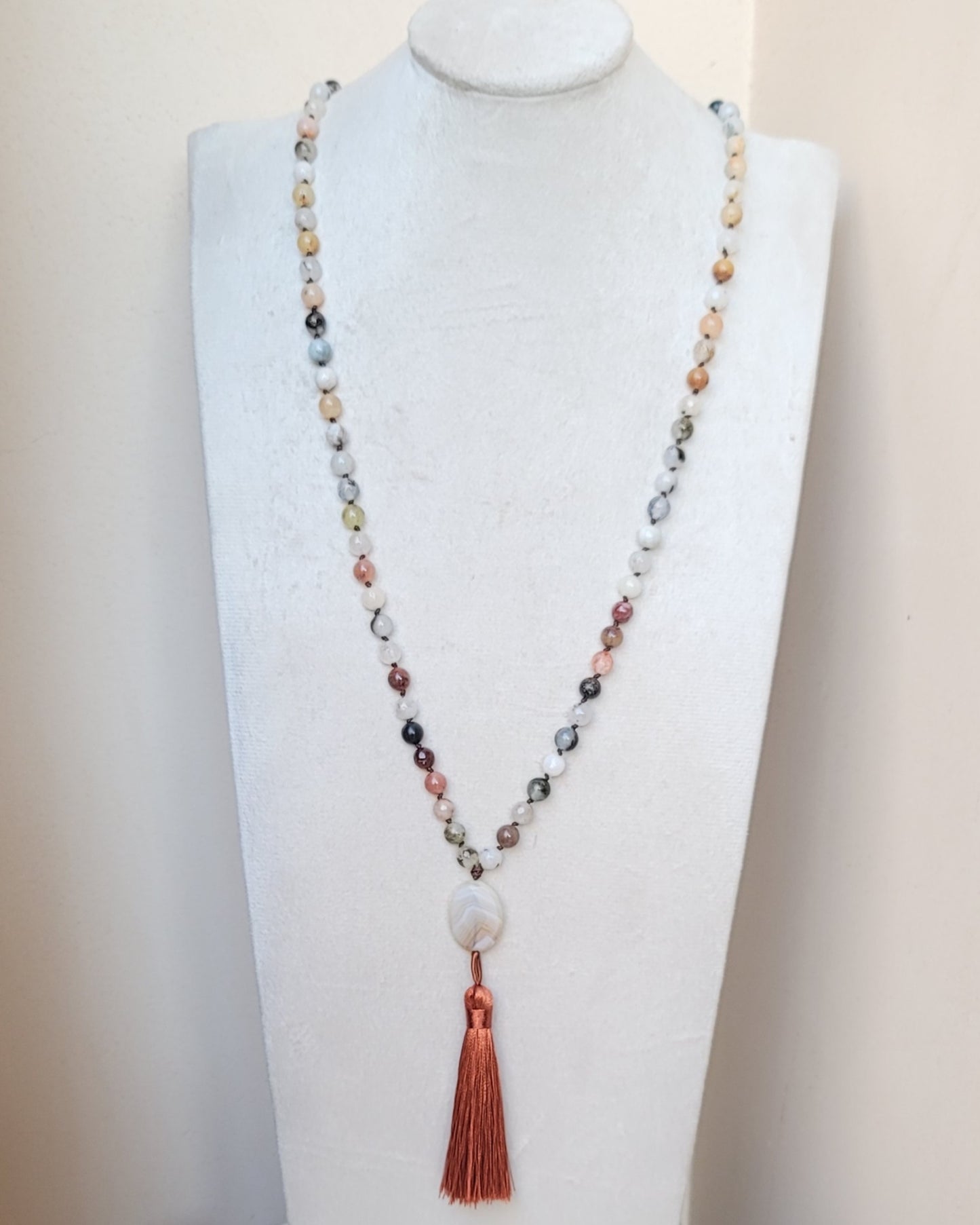 Agate Necklace / Multilayer Bracelet With Tassels & Thread