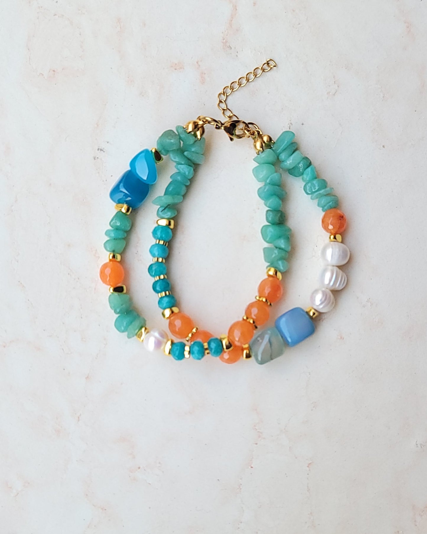 Two Layers Agate & Freshwater Pearls Bracelet