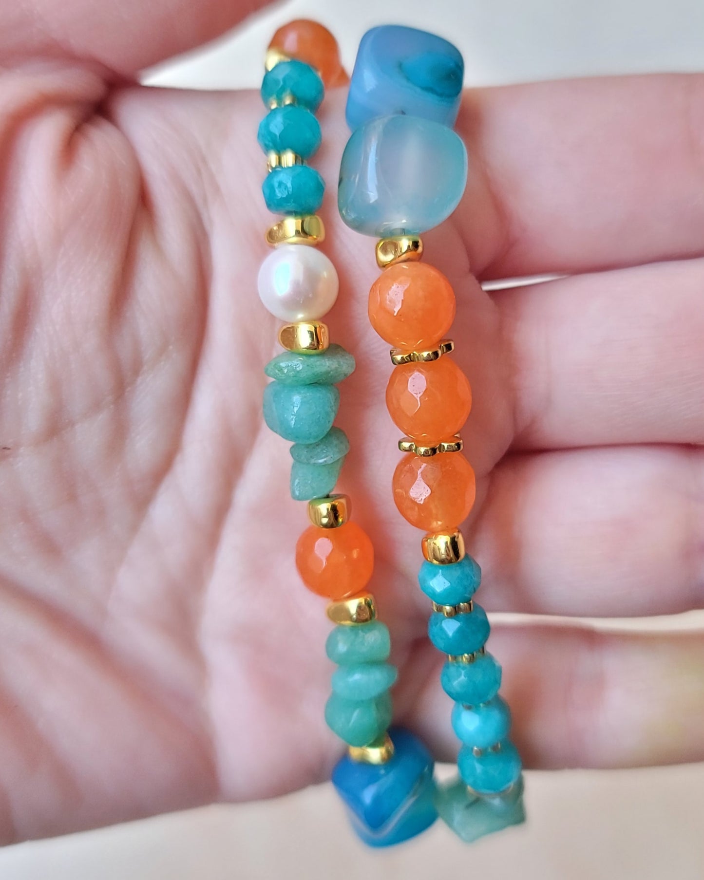 Two Layers Agate & Freshwater Pearls Bracelet