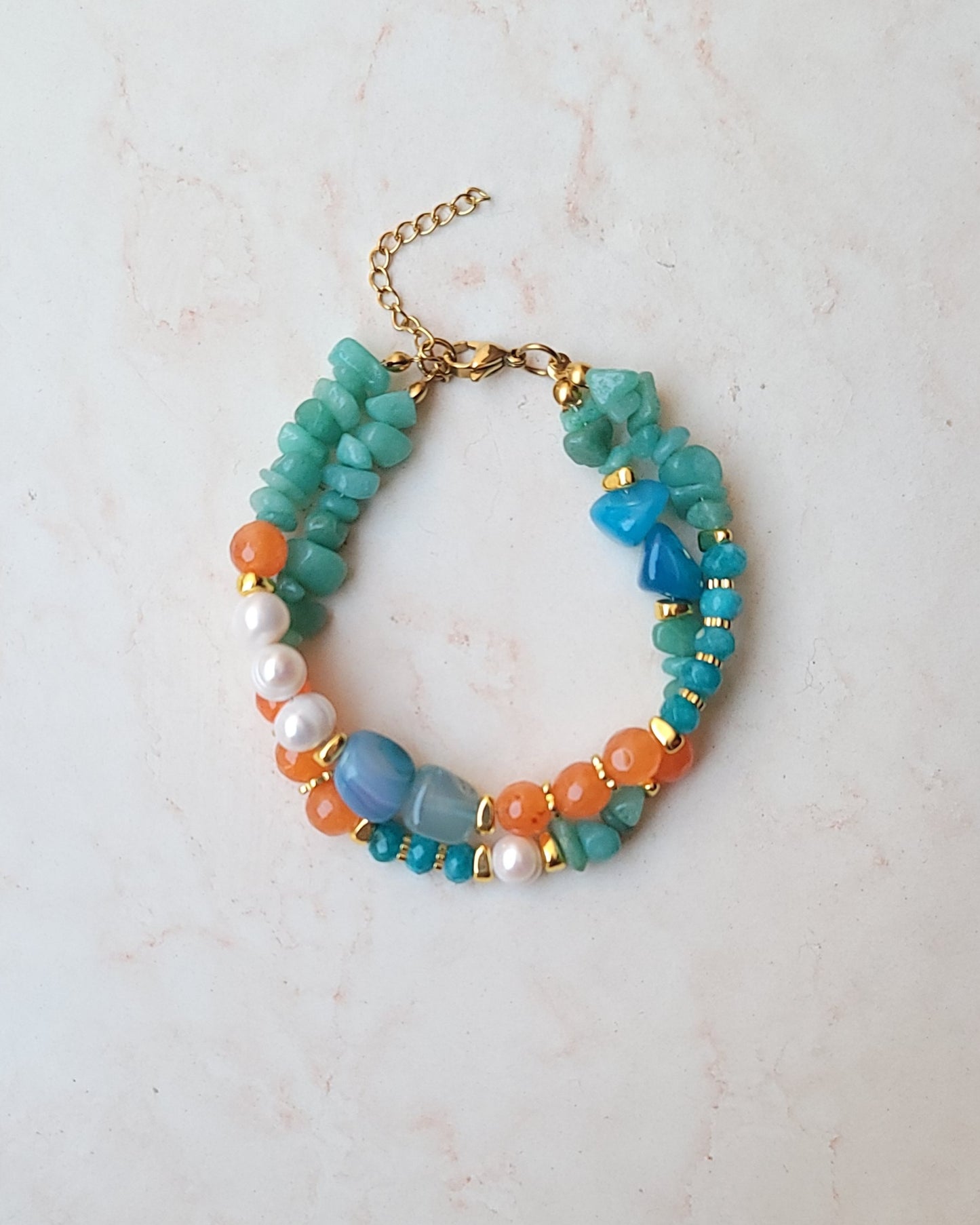 Two Layers Agate & Freshwater Pearls Bracelet