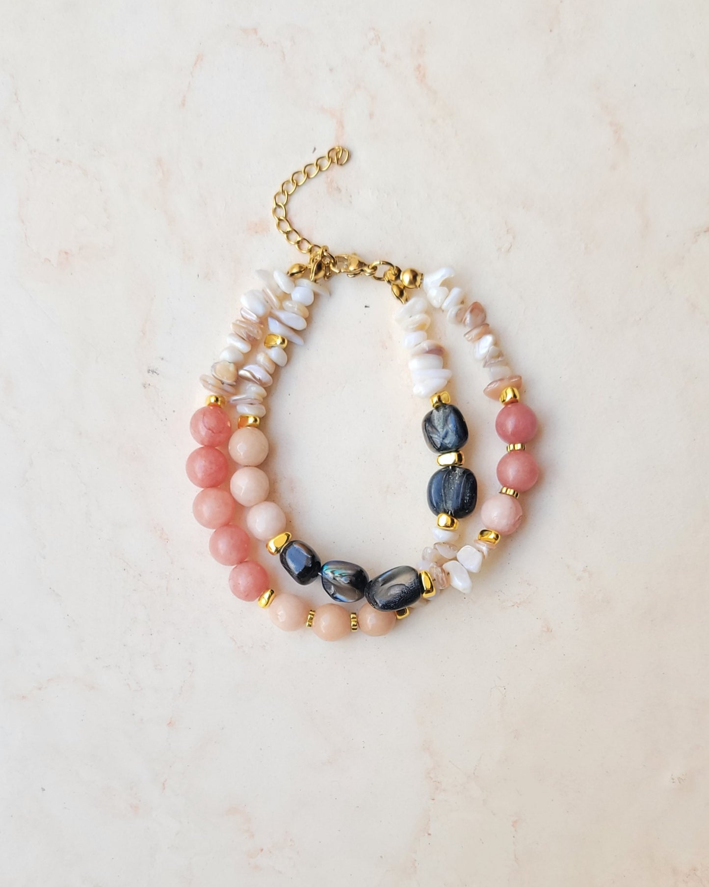 Two Layers Agate & Mother Of Pearl Bracelet