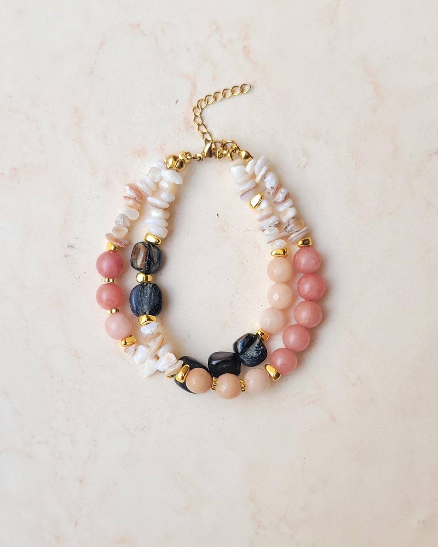 Two Layers Agate & Mother Of Pearl Bracelet