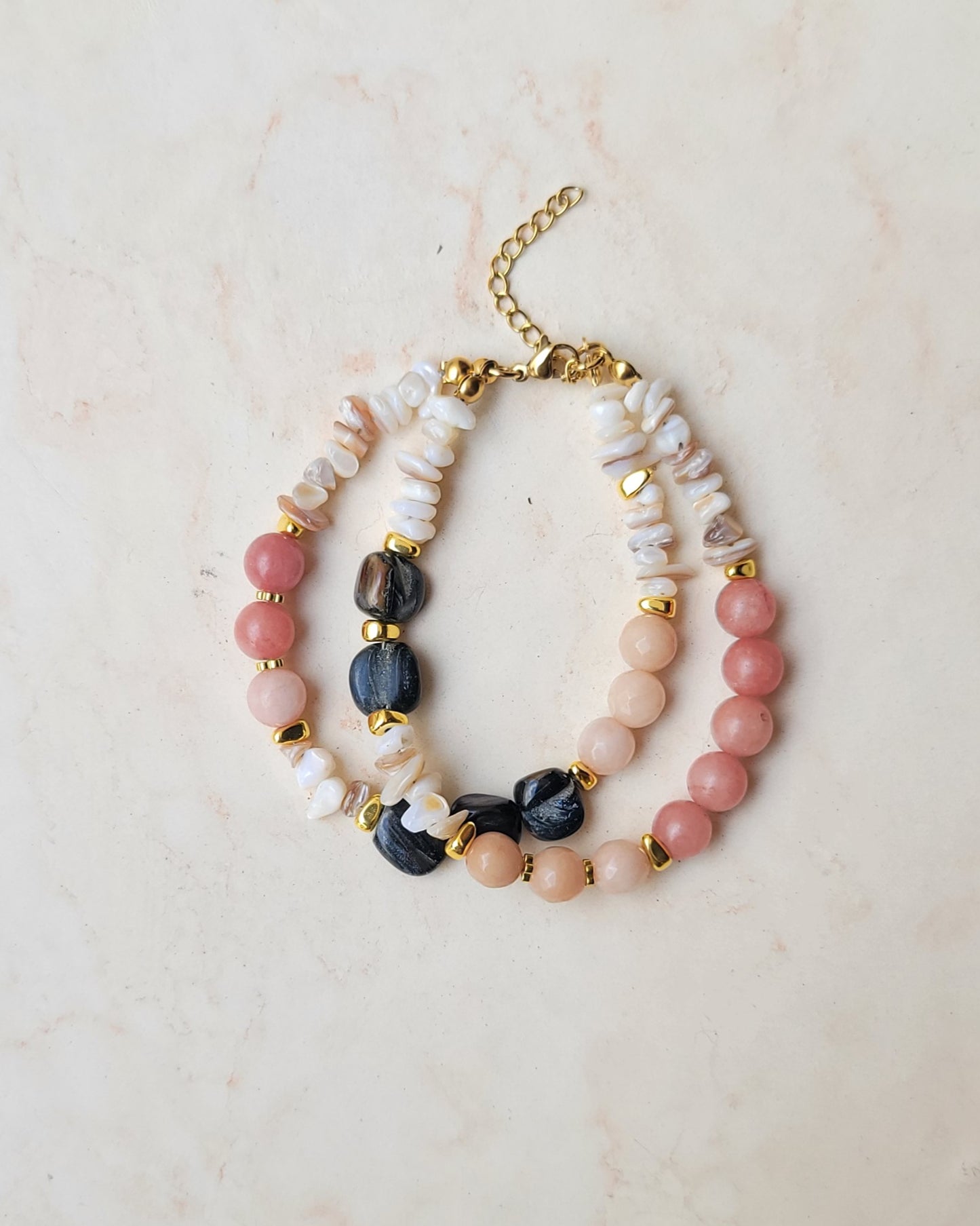 Two Layers Agate & Mother Of Pearl Bracelet