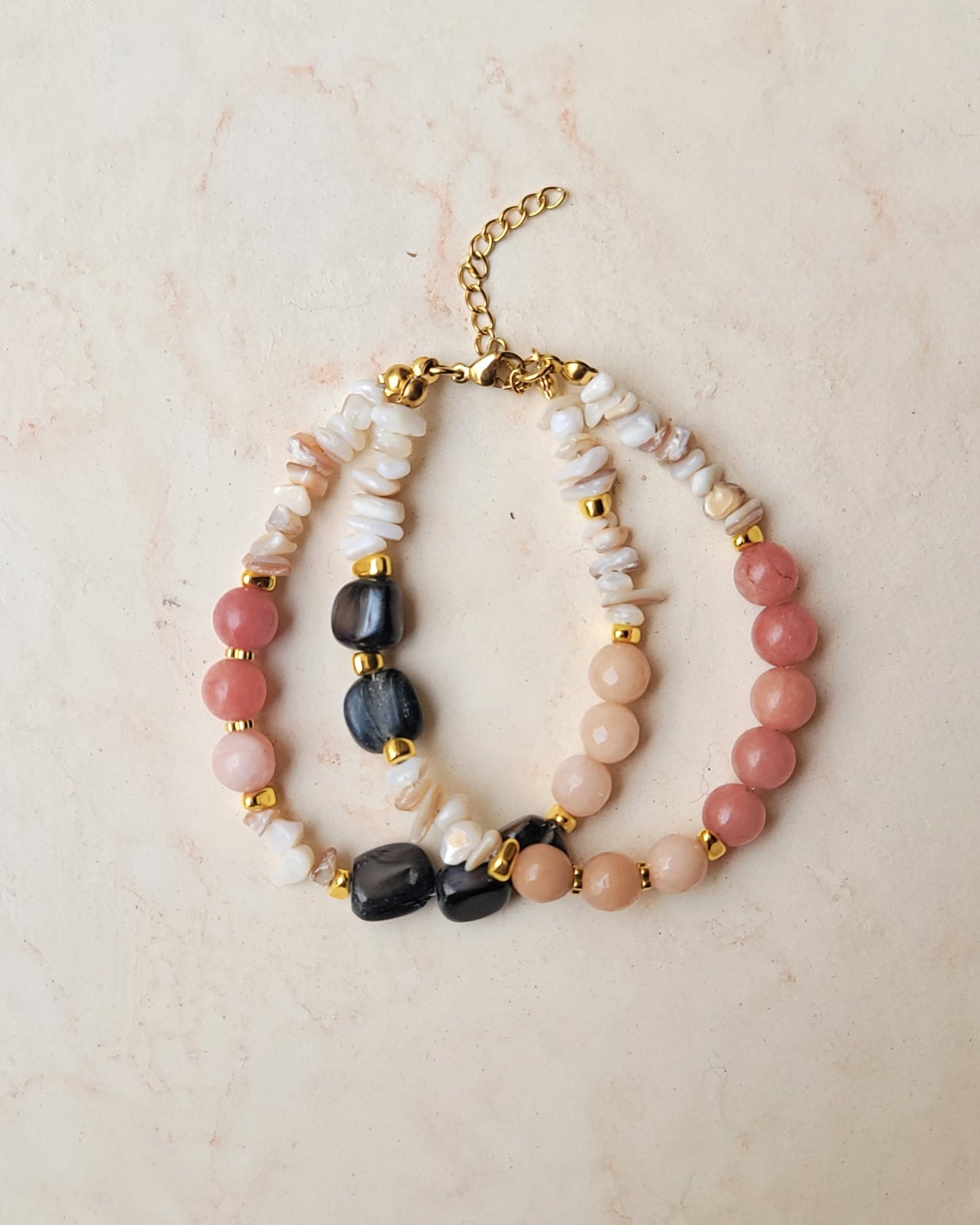 Two Layers Agate & Mother Of Pearl Bracelet