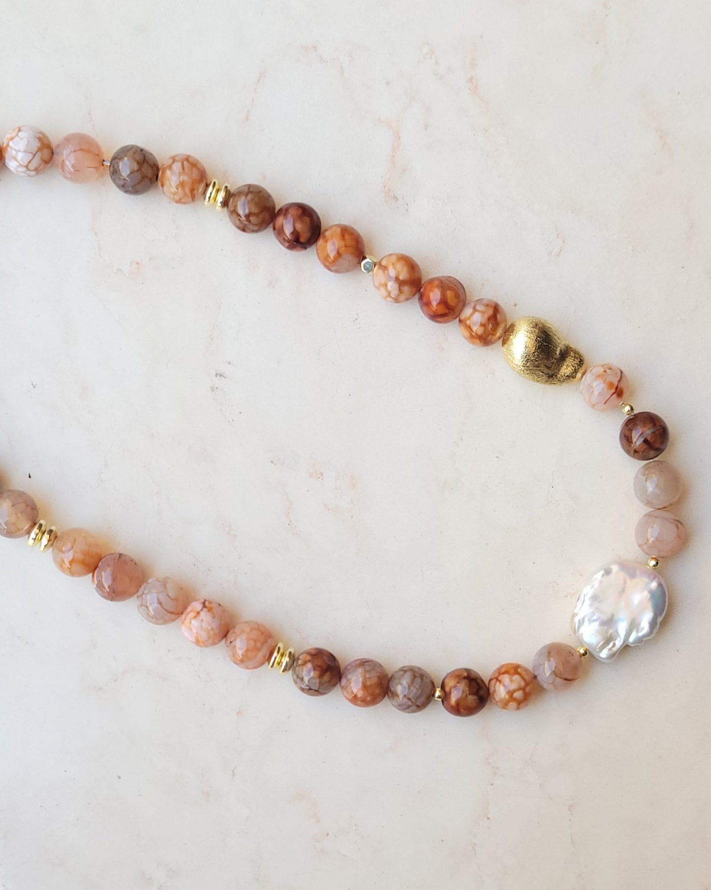 Agate Necklace With Fresh Water Pearl
