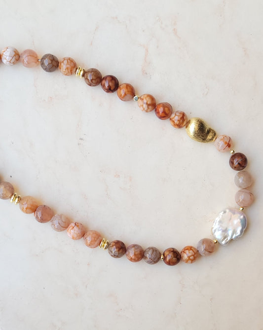 Agate Necklace With Fresh Water Pearl
