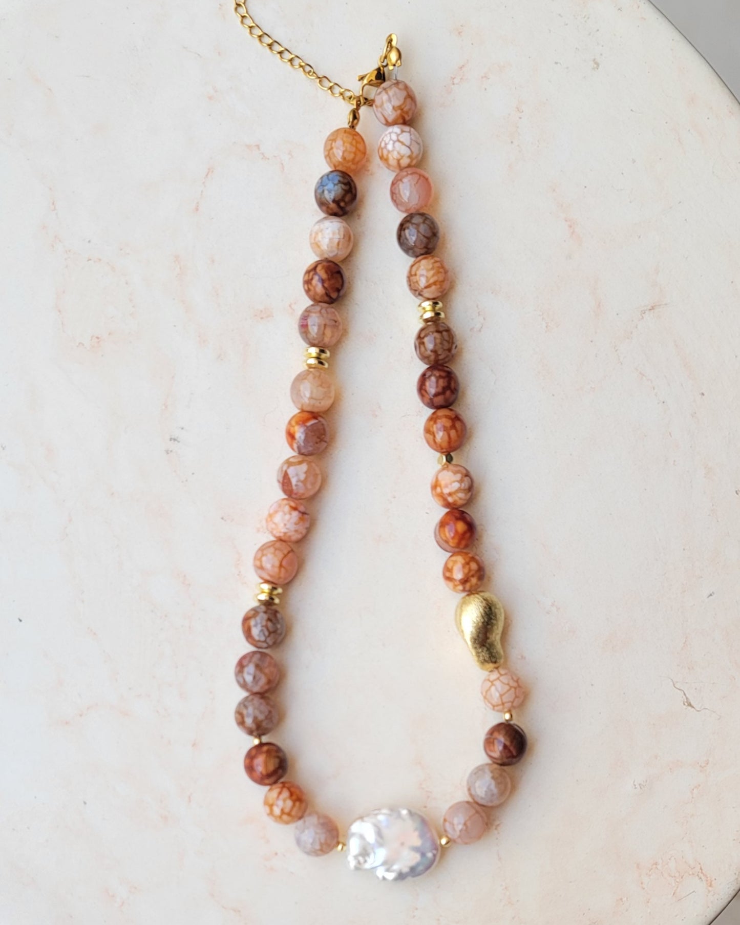 Agate Necklace With Fresh Water Pearl