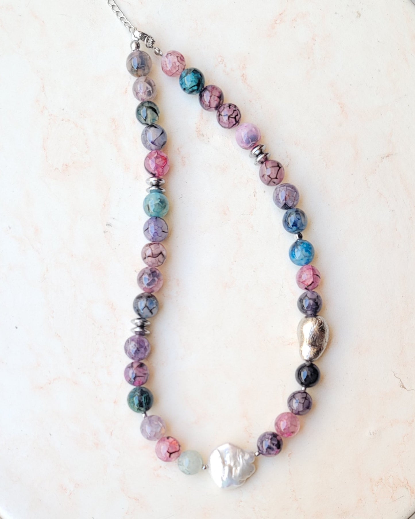 Agate Necklace With Fresh Water Pearl