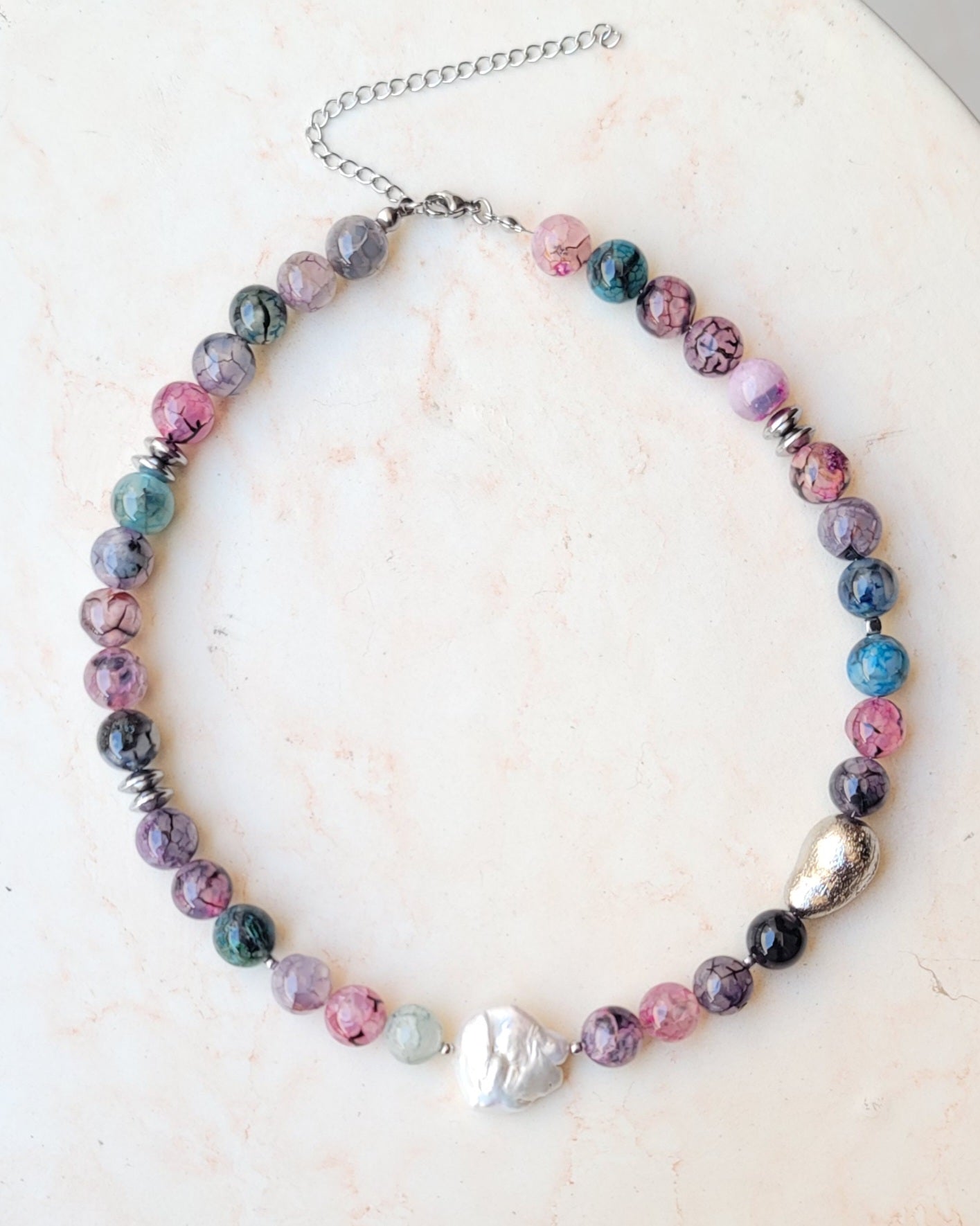 Agate Necklace With Fresh Water Pearl