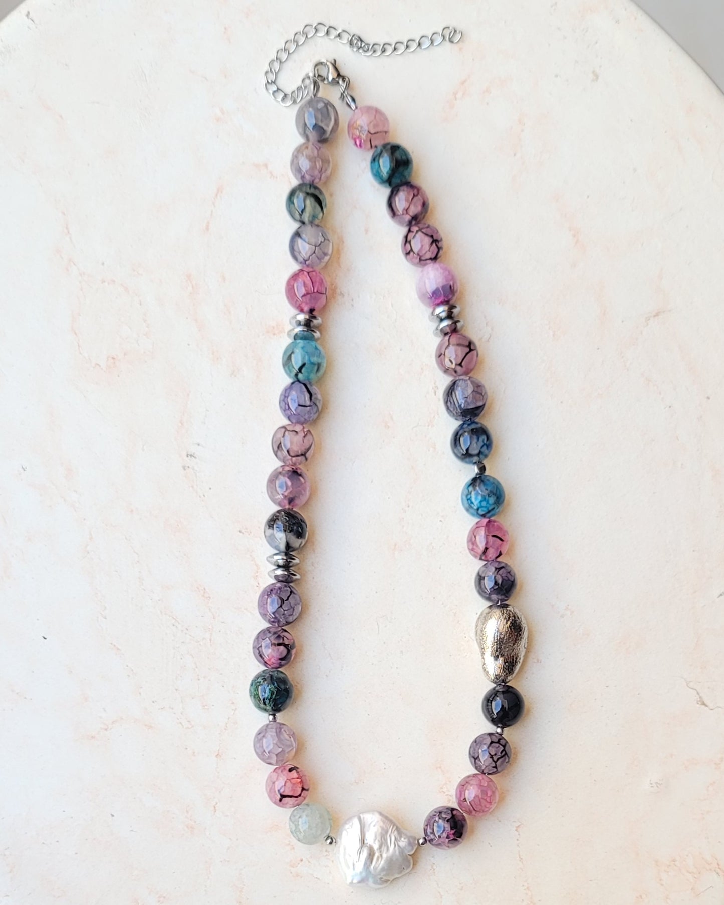 Agate Necklace With Fresh Water Pearl