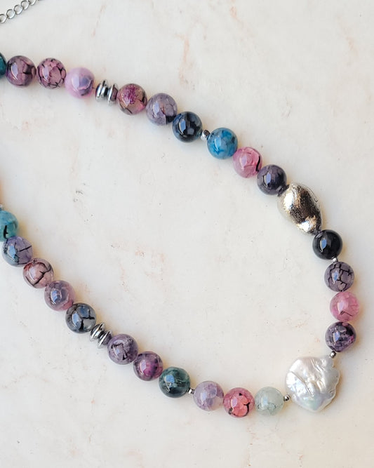 Agate Necklace With Fresh Water Pearl