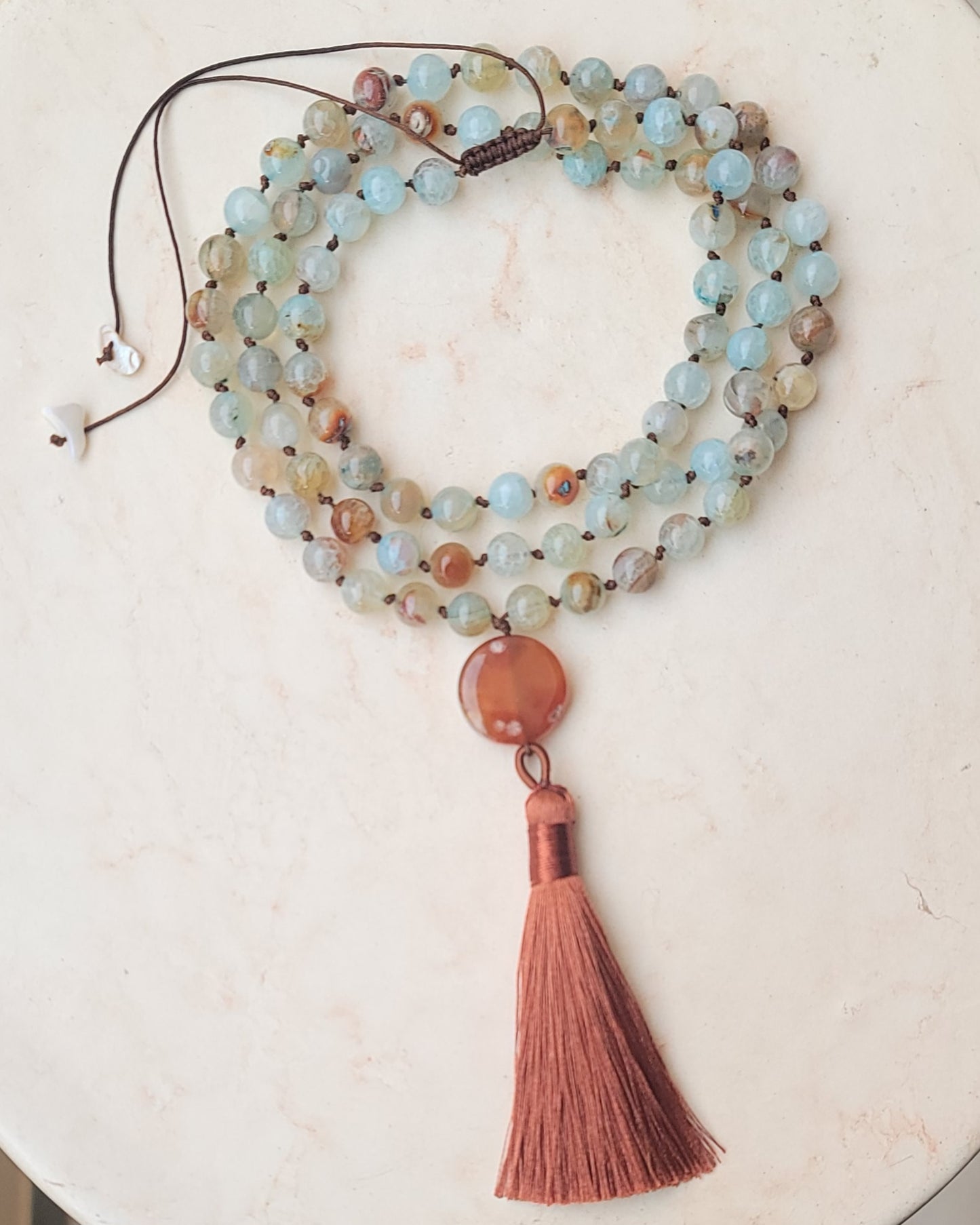 Agate Necklace / Multilayer Bracelet With Tassels & Thread