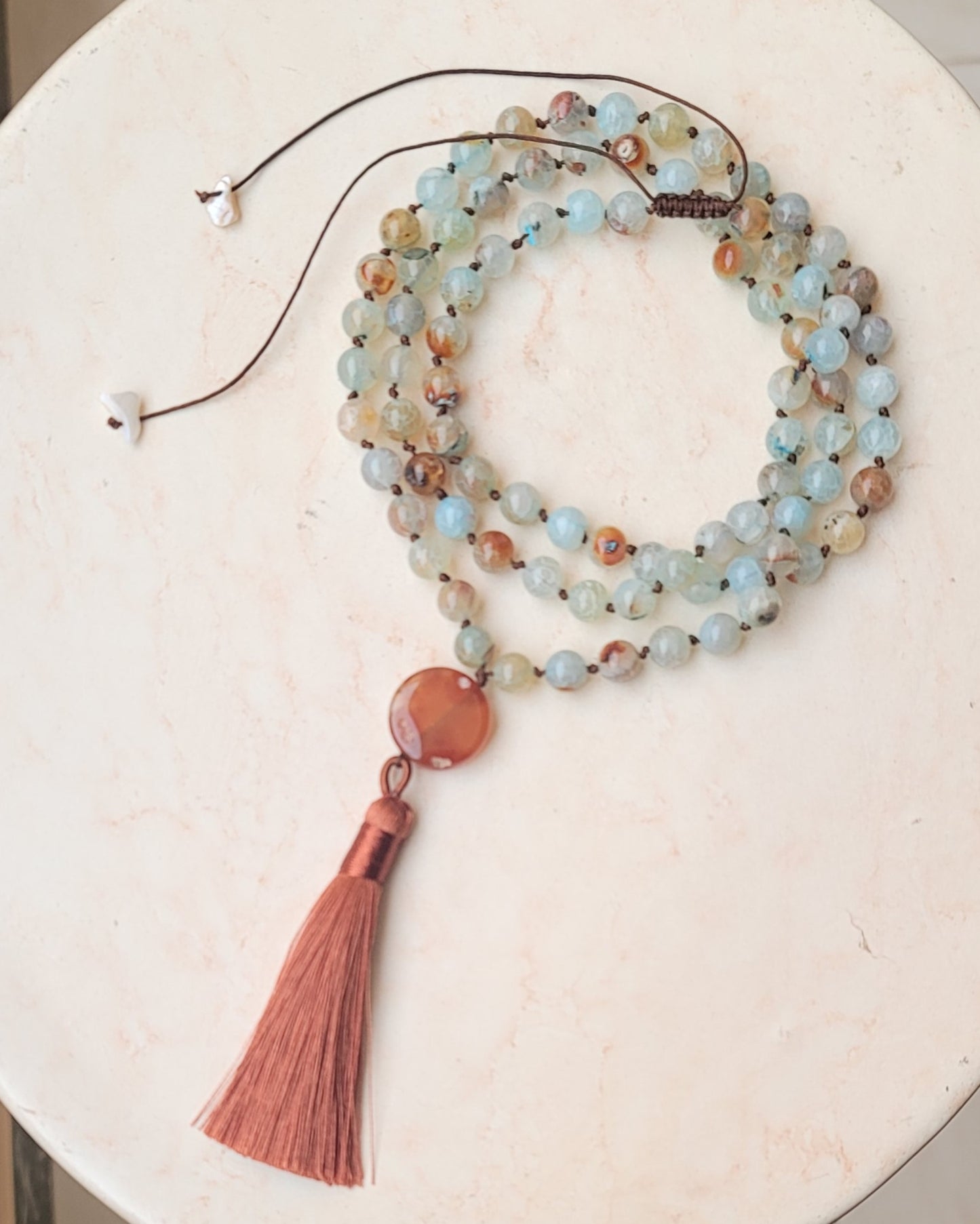 Agate Necklace / Multilayer Bracelet With Tassels & Thread