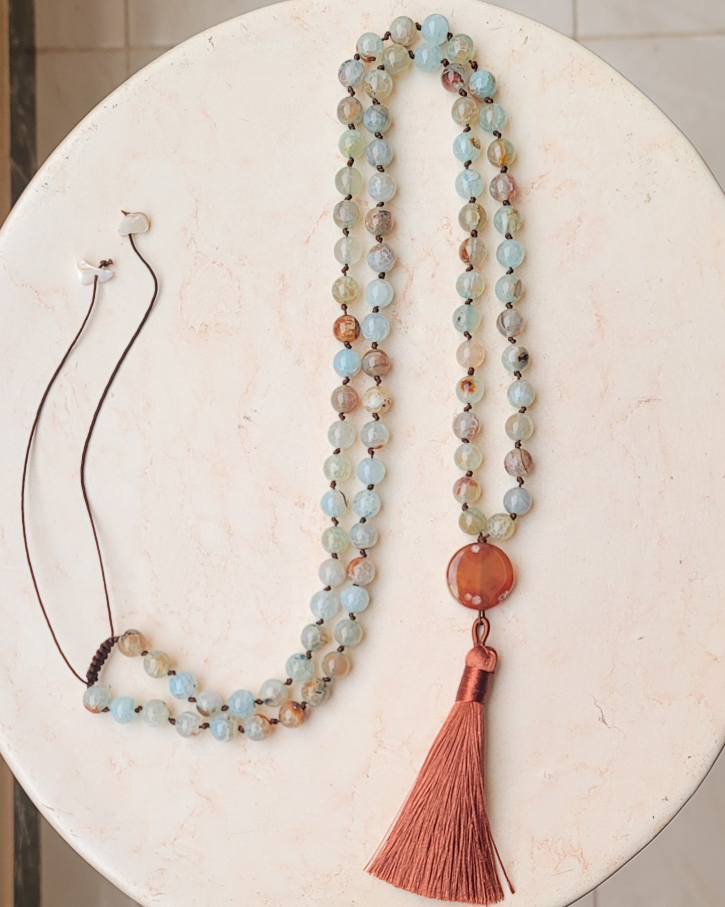 Agate Necklace / Multilayer Bracelet With Tassels & Thread