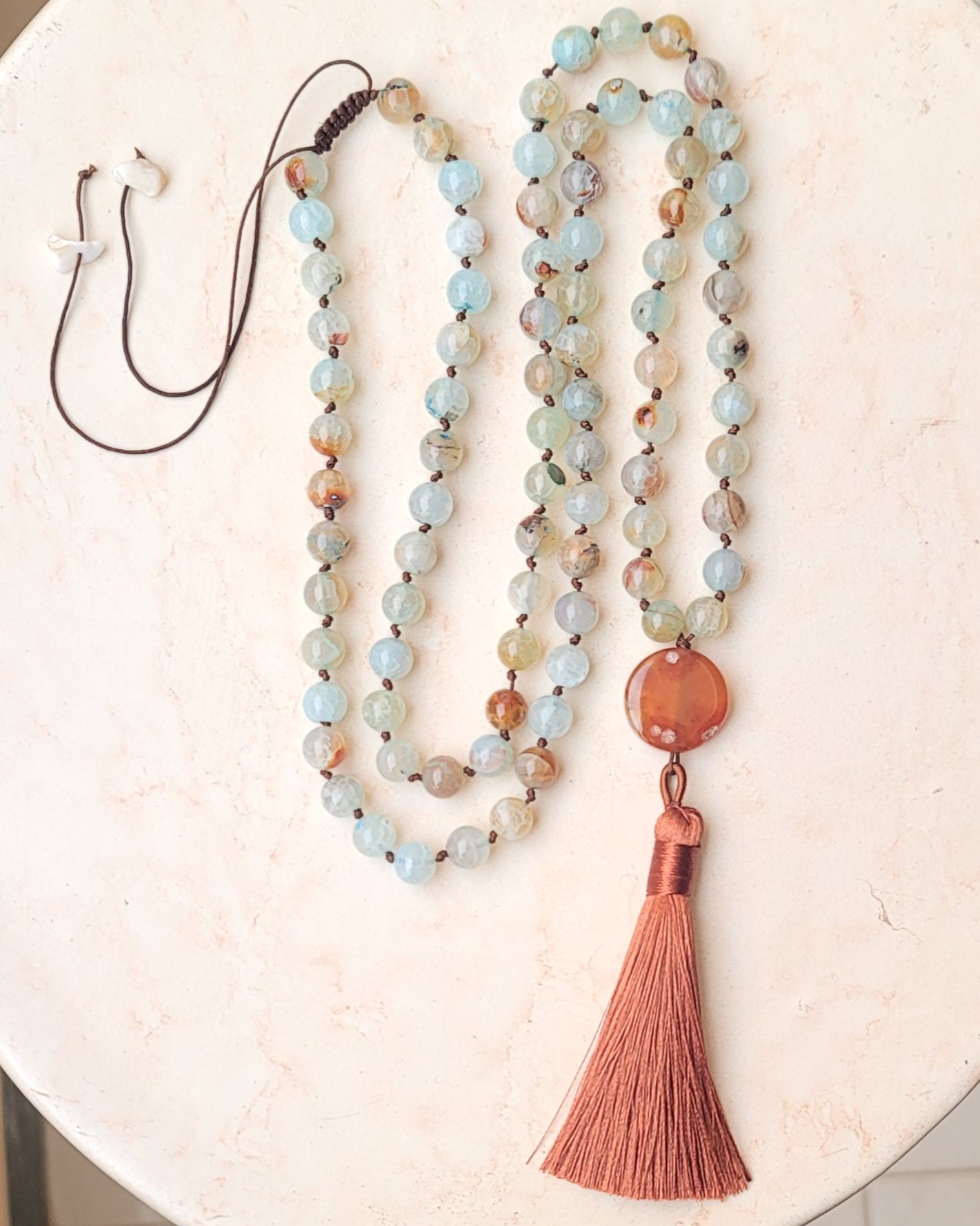 Agate Necklace / Multilayer Bracelet With Tassels & Thread