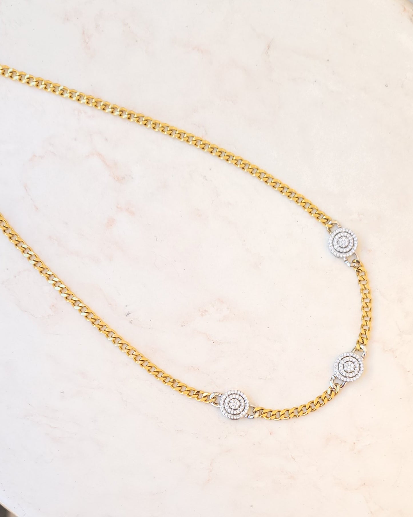 Gold Plated Stainless Steel Necklace With Zircon Stones