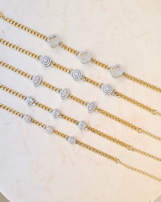 Gold Plated Stainless Steel Bracelets With Zircon Stones