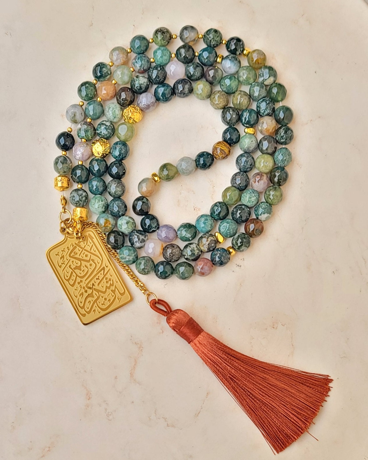 99 Wearable Long Moss Agate Sebha / Necklace