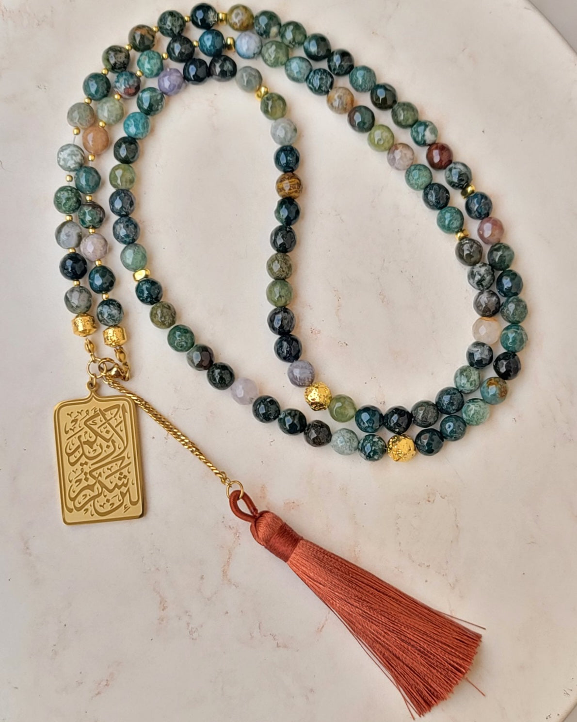 99 Wearable Long Moss Agate Sebha / Necklace