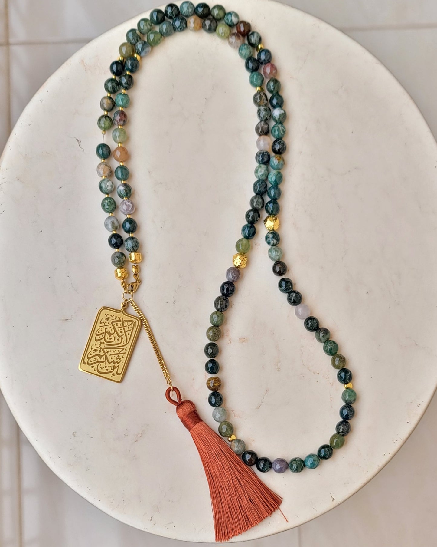 99 Wearable Long Moss Agate Sebha / Necklace