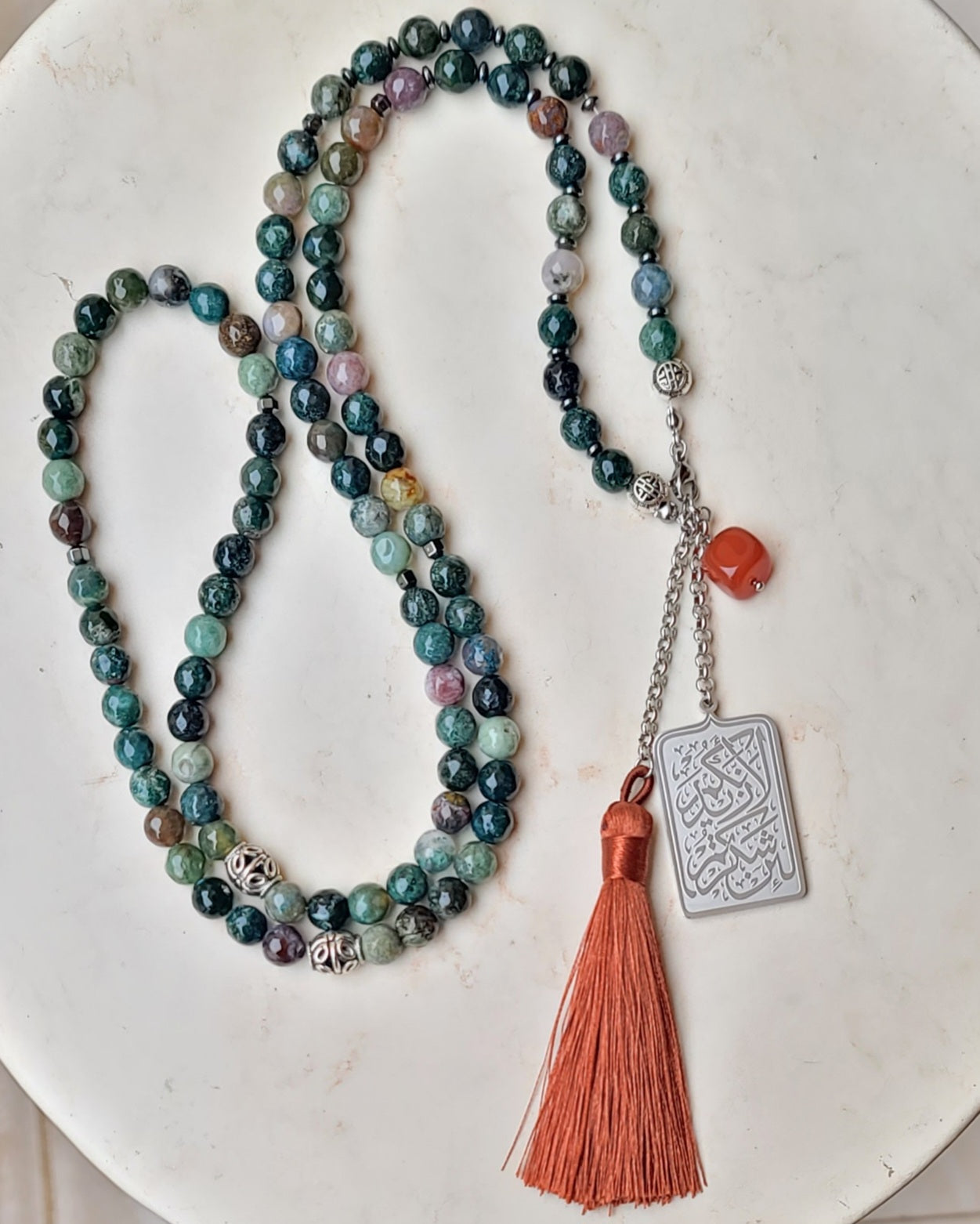 99 Wearable Long Moss Agate Sebha / Necklace