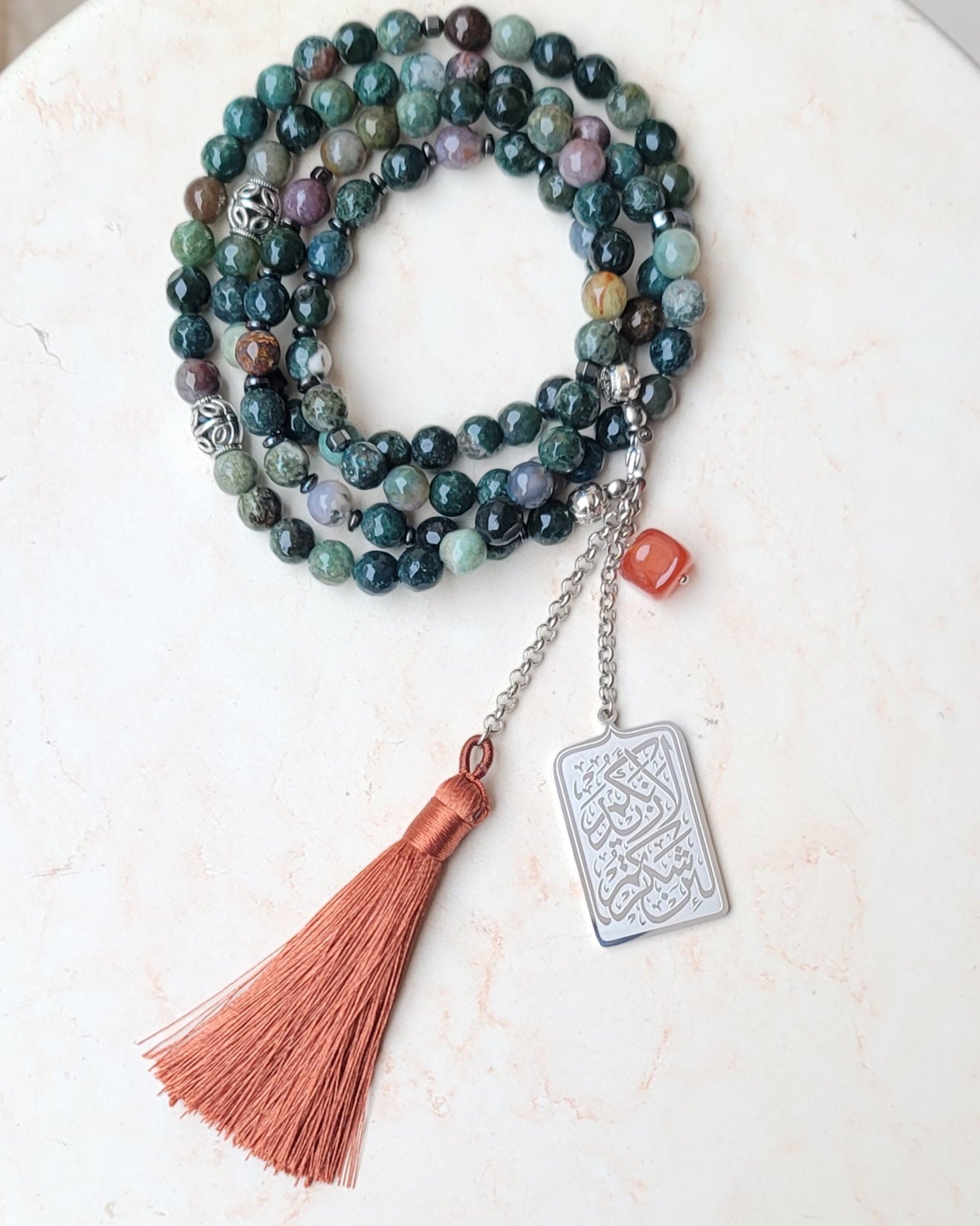 99 Wearable Long Moss Agate Sebha / Necklace