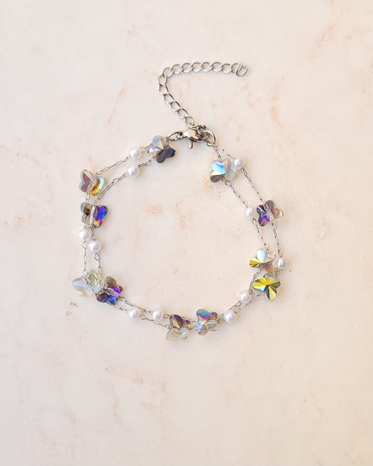 Two Layers Silver Plated Crystal Stone Bracelet