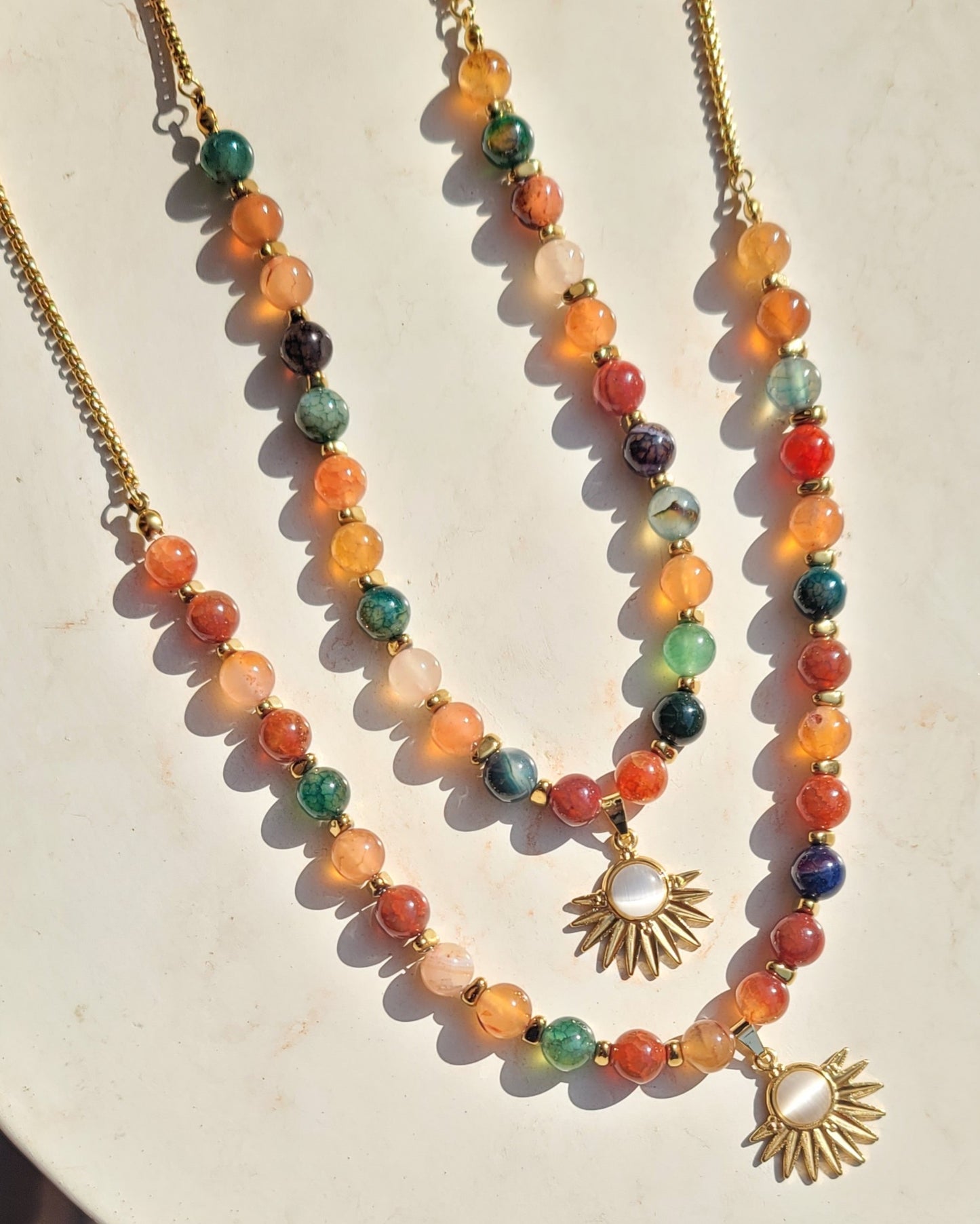 Multicolor Agate Necklace With Stainless Steel Pendant