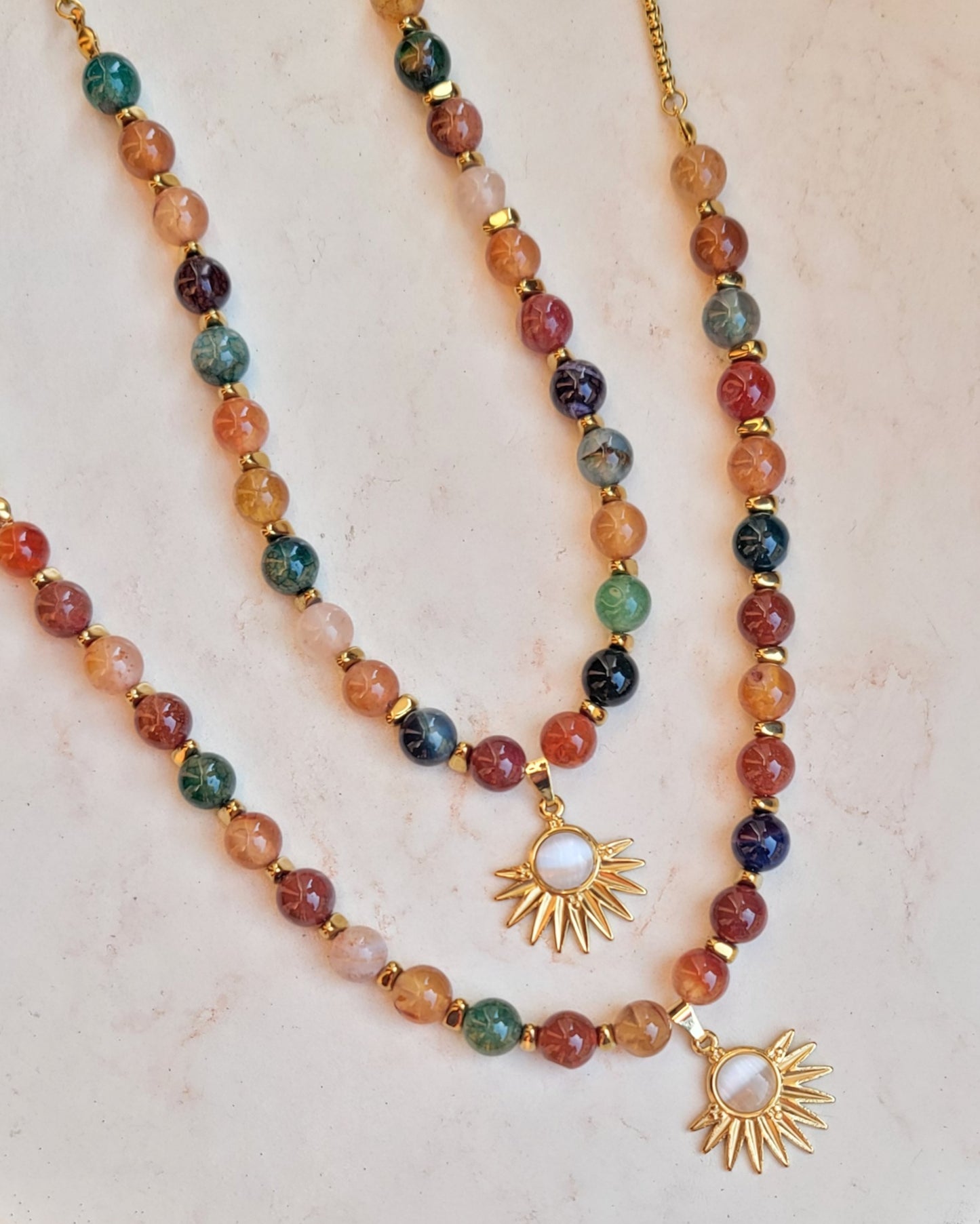 Multicolor Agate Necklace With Stainless Steel Pendant