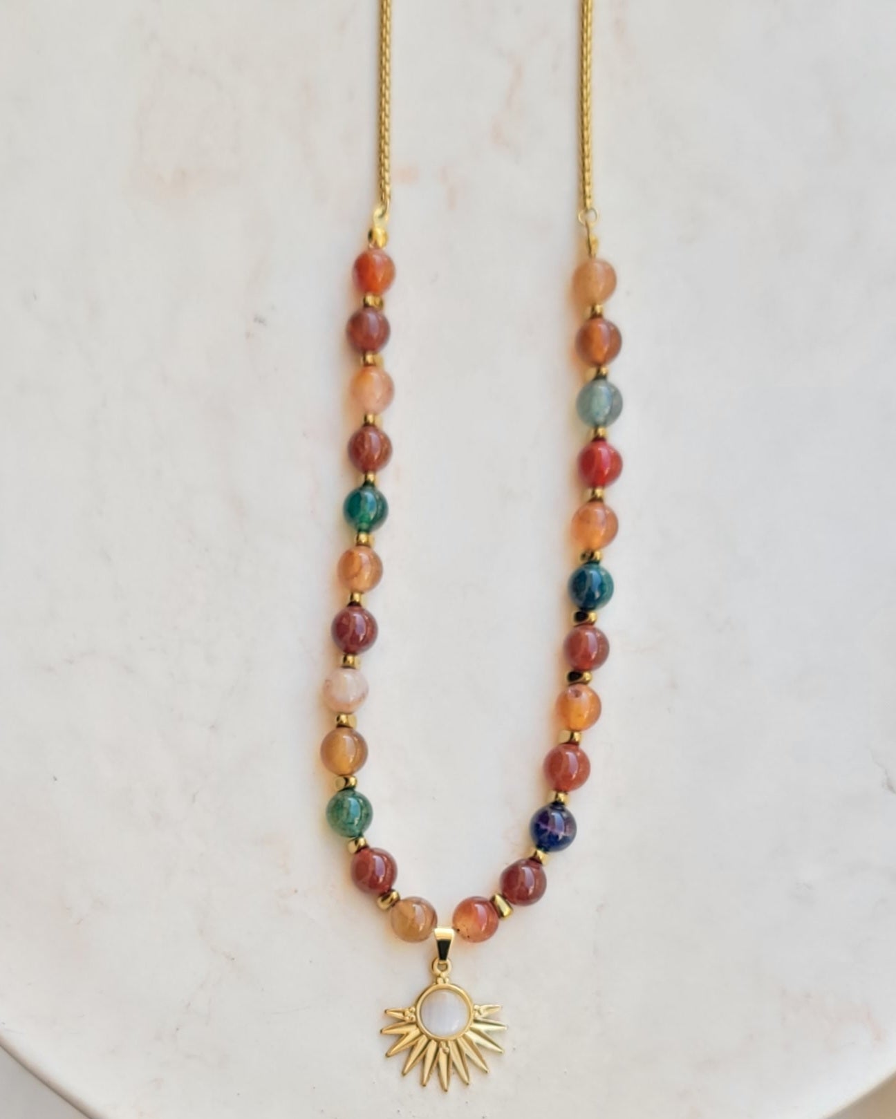 Multicolor Agate Necklace With Stainless Steel Pendant