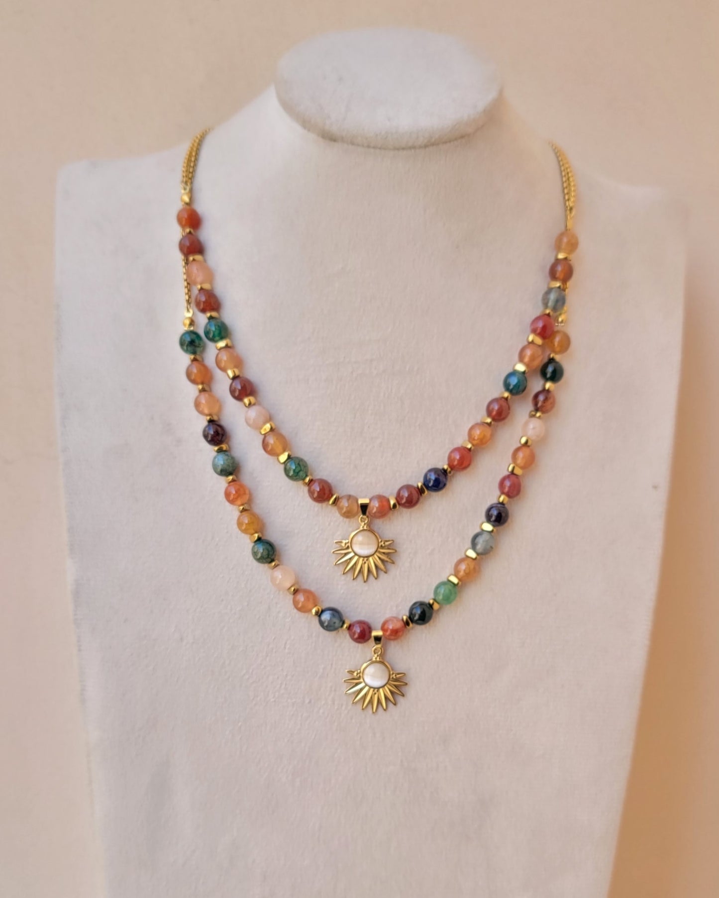 Multicolor Agate Necklace With Stainless Steel Pendant