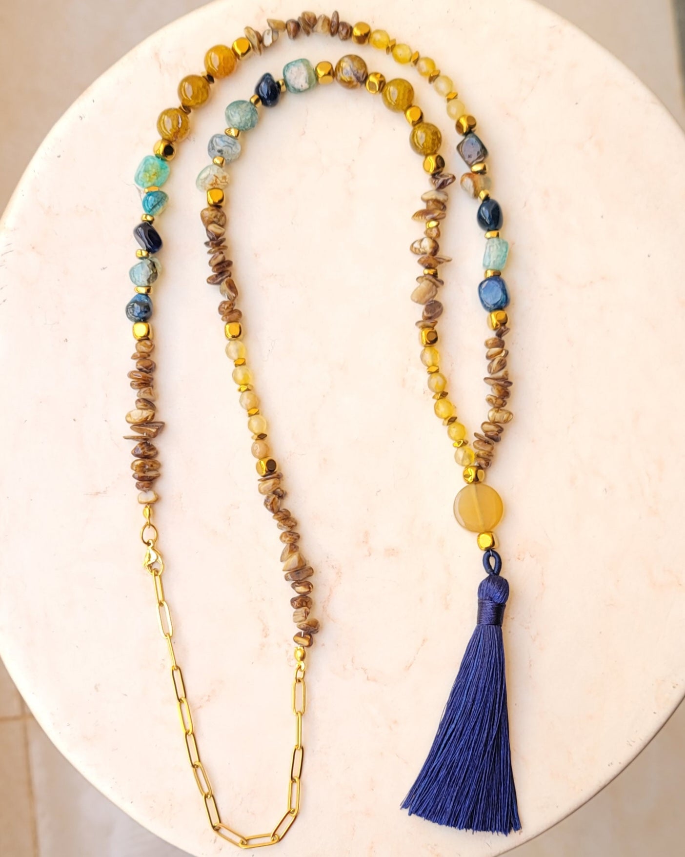 Agate & Natural Stones Long Necklace With Tassels