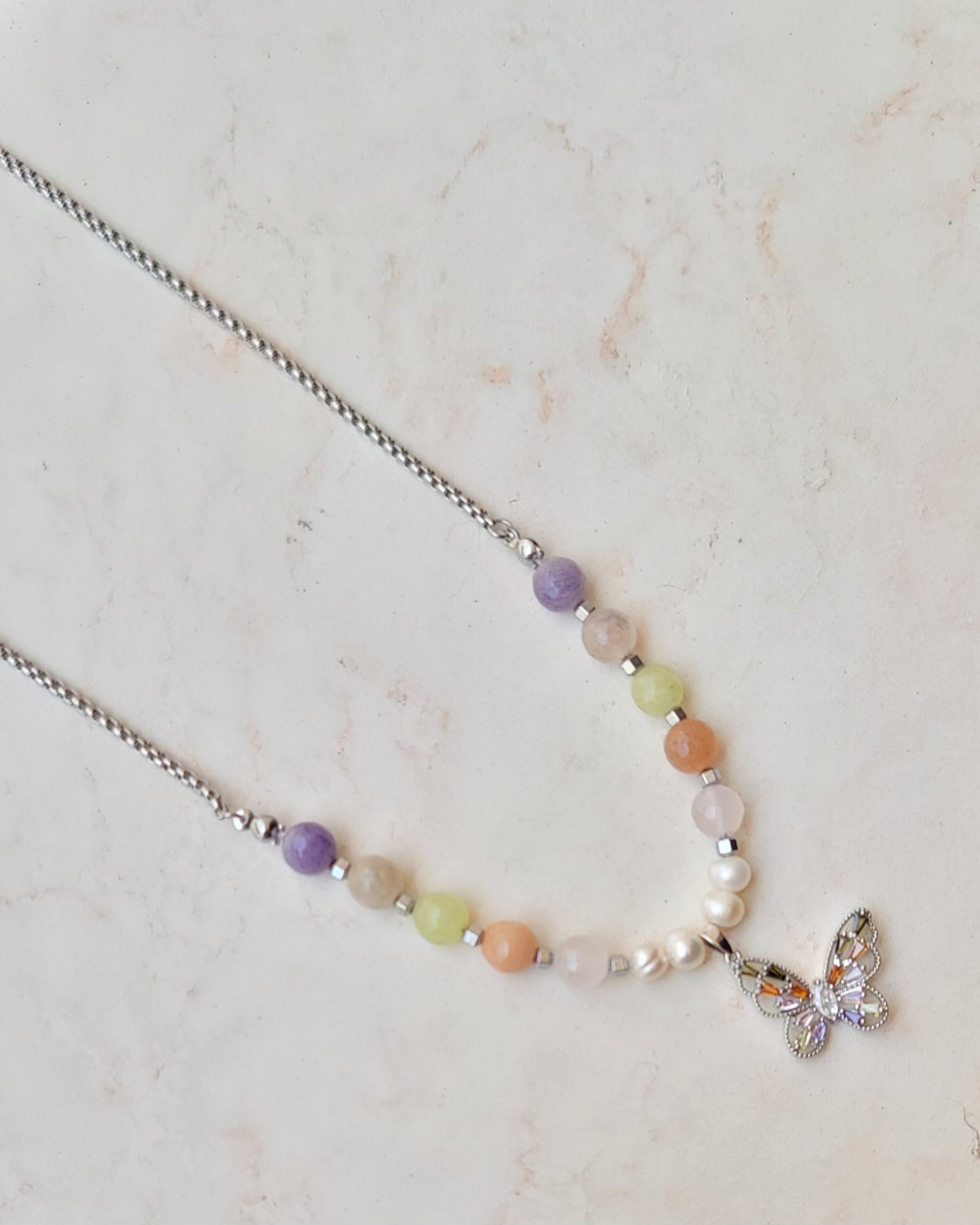 Multicolor Agate Necklace With Silver Plated Pendant