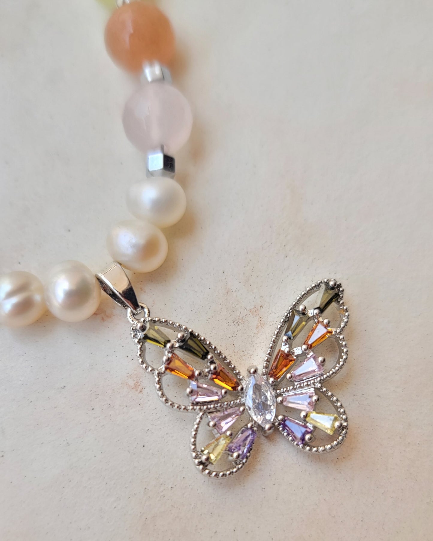 Multicolor Agate Necklace With Silver Plated Pendant