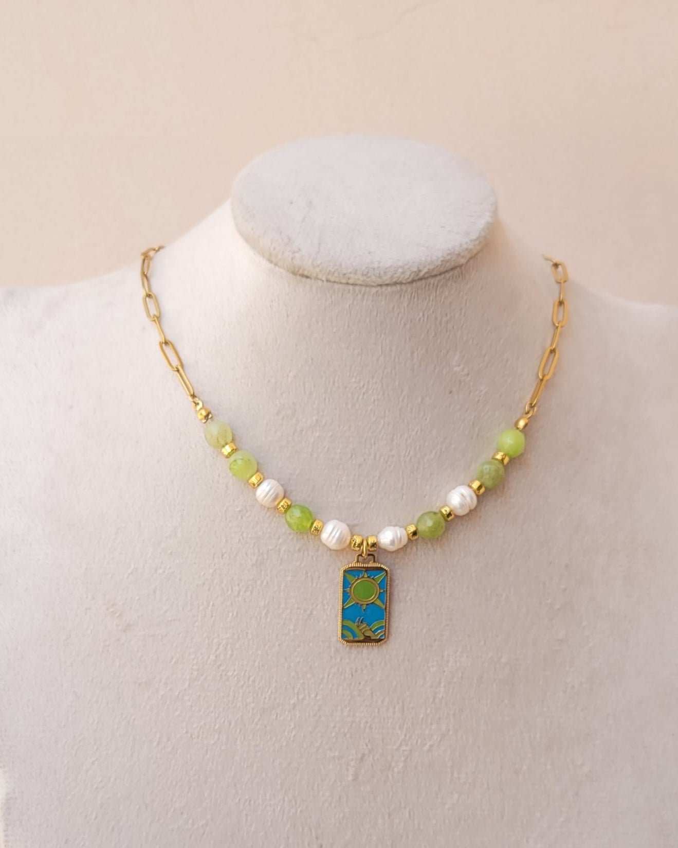 Agate & Freshwater Pearls Necklace With Stainless Steel Sun Pendant