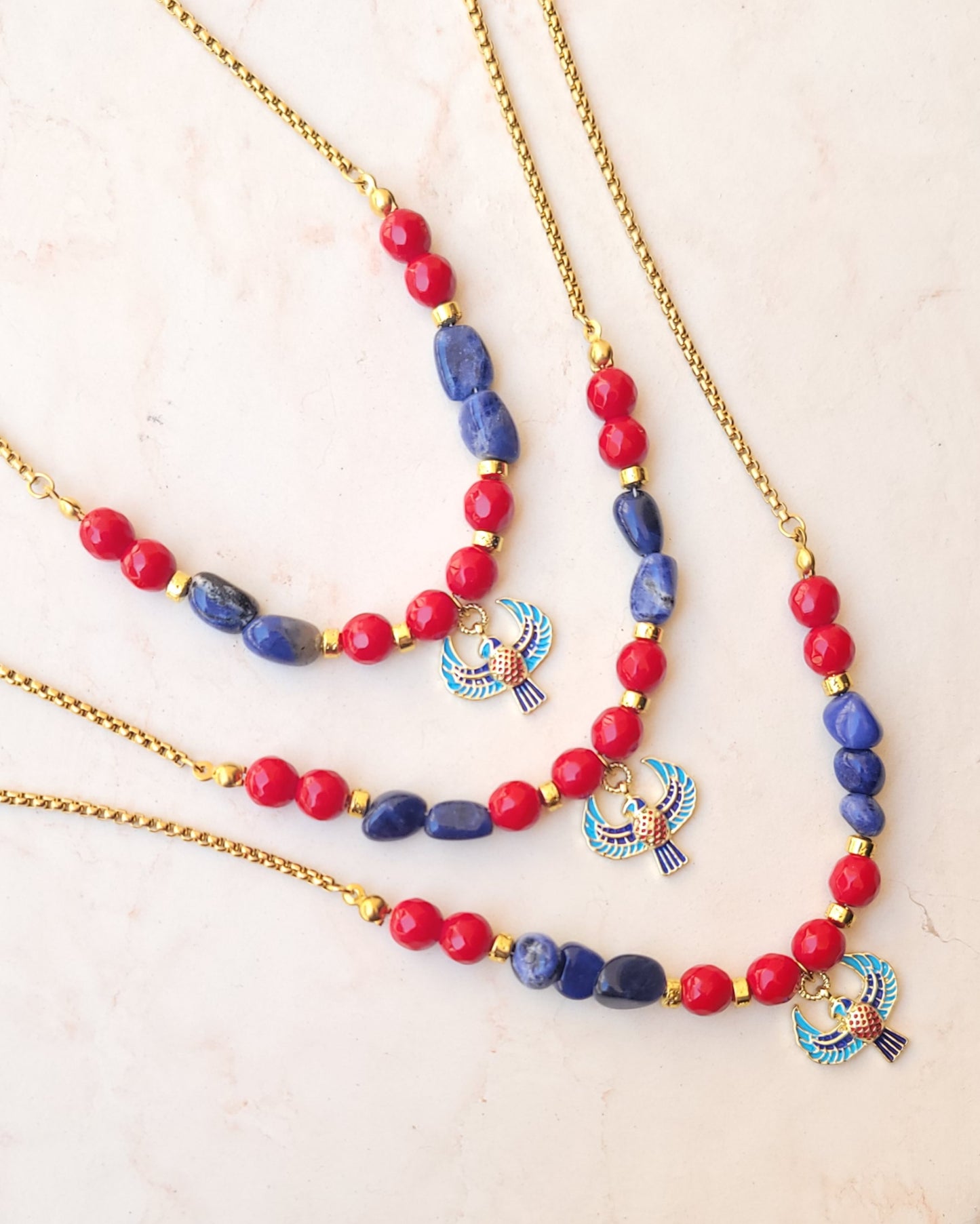 Red Agate With Lapis Lazuli Horus Necklace
