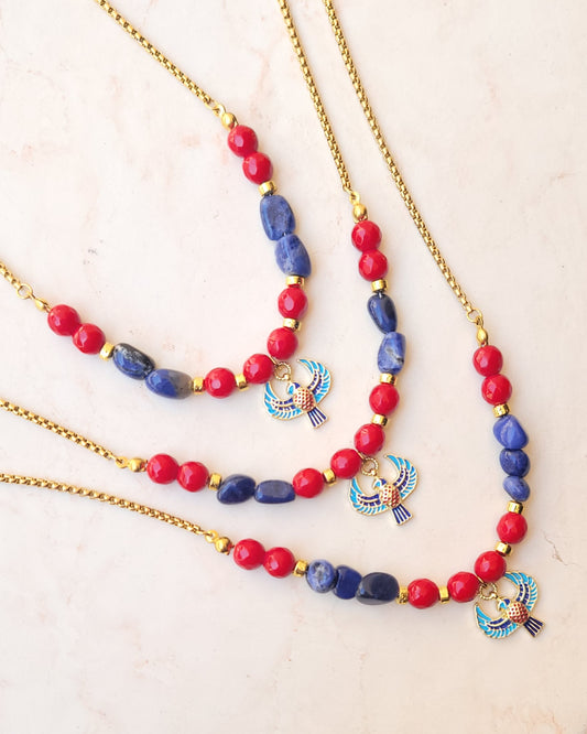 Red Agate With Lapis Lazuli Horus Necklace